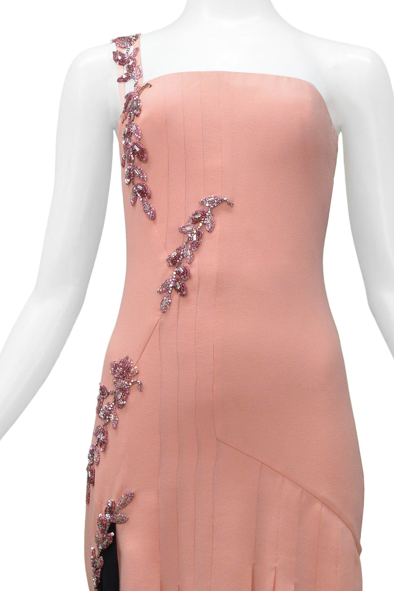 VERSACE COUTURE PINK & BLACK BEADED DRESS WITH RHINESTONES c. 1997