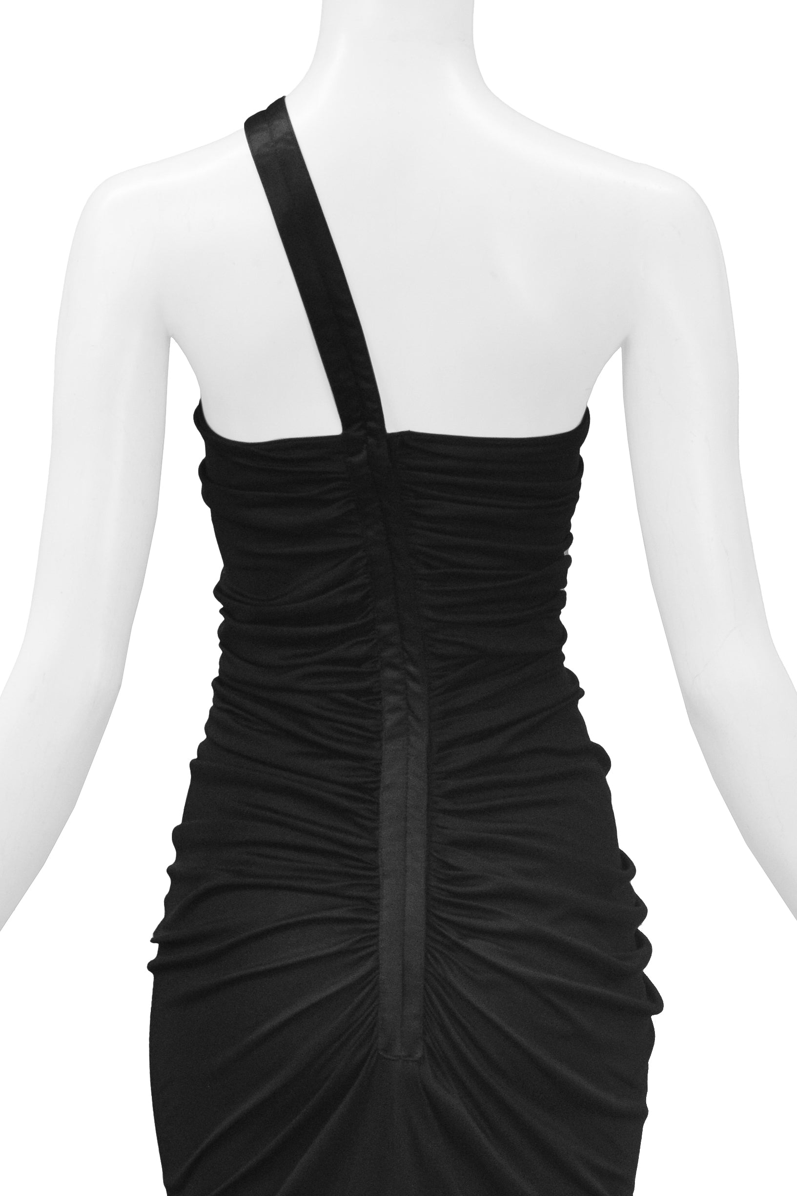 VERSACE BLACK GATHERED DRESS WITH ASYMMETRICAL SHOULDER STRAP