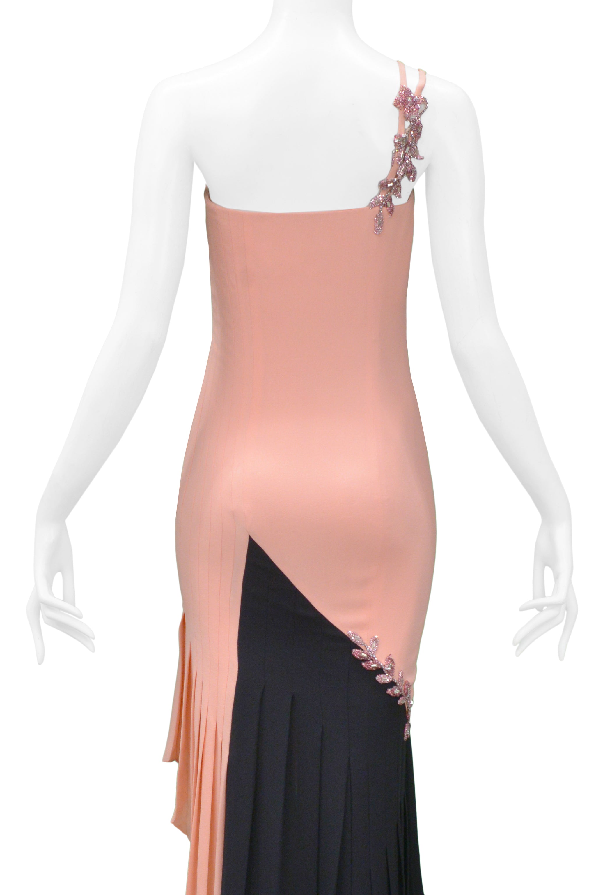 VERSACE COUTURE PINK & BLACK BEADED DRESS WITH RHINESTONES c. 1997