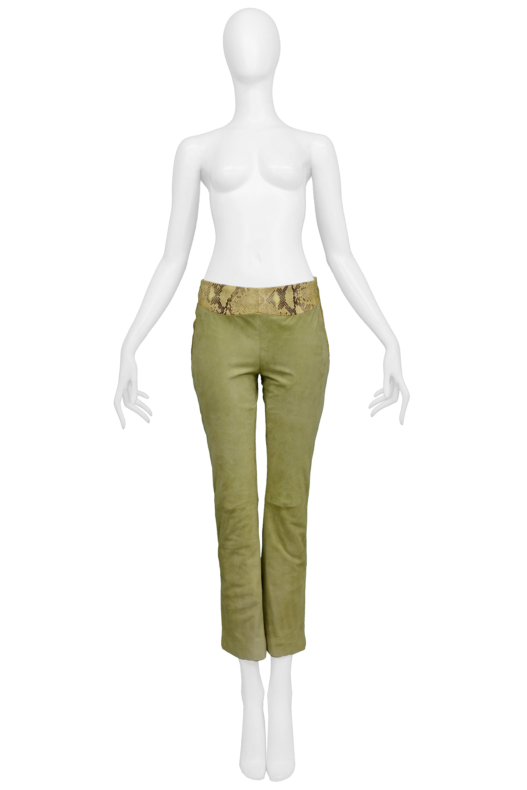 VERSACE GREEN SUEDE & LEATHER PANTS