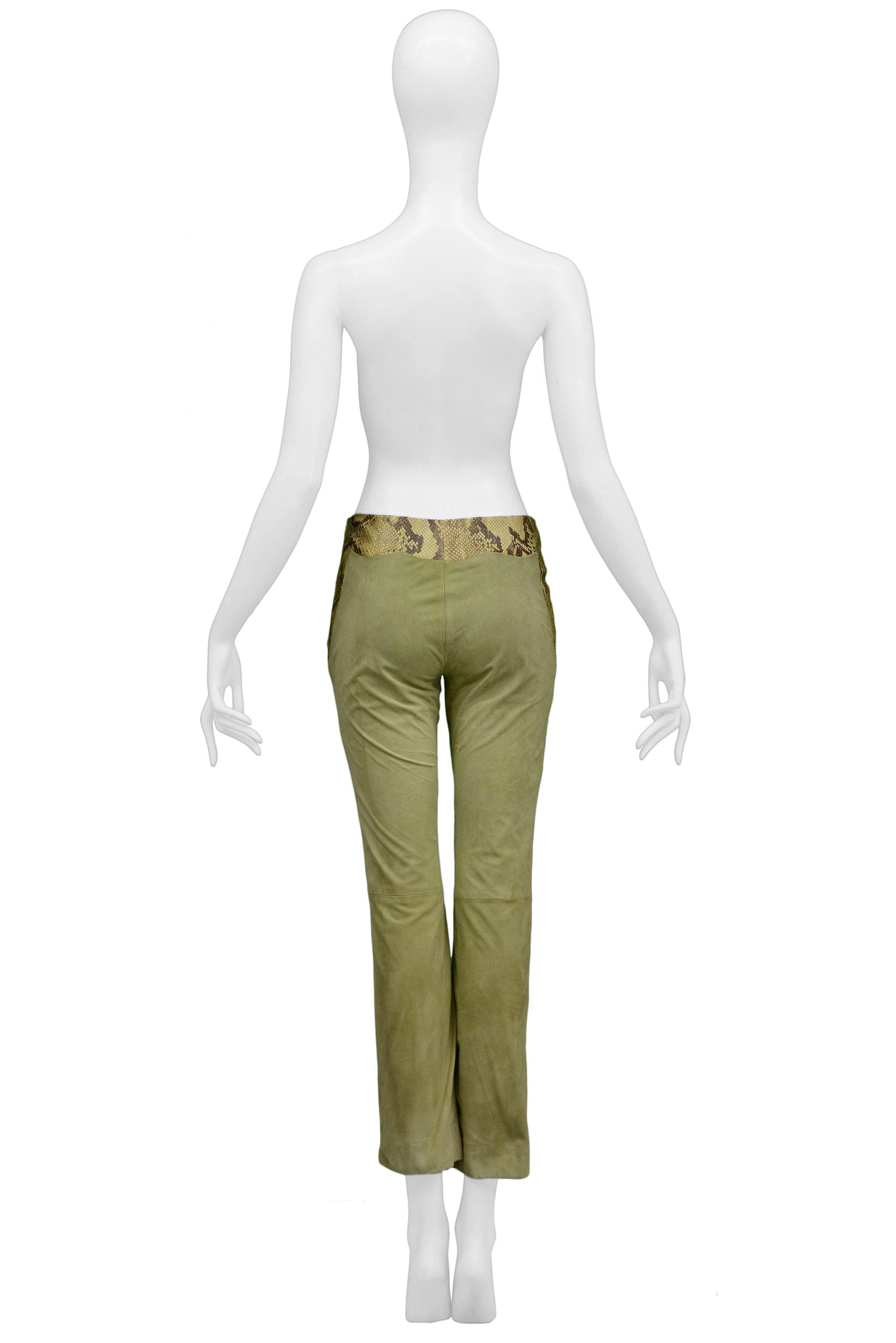 VERSACE GREEN SUEDE & LEATHER PANTS