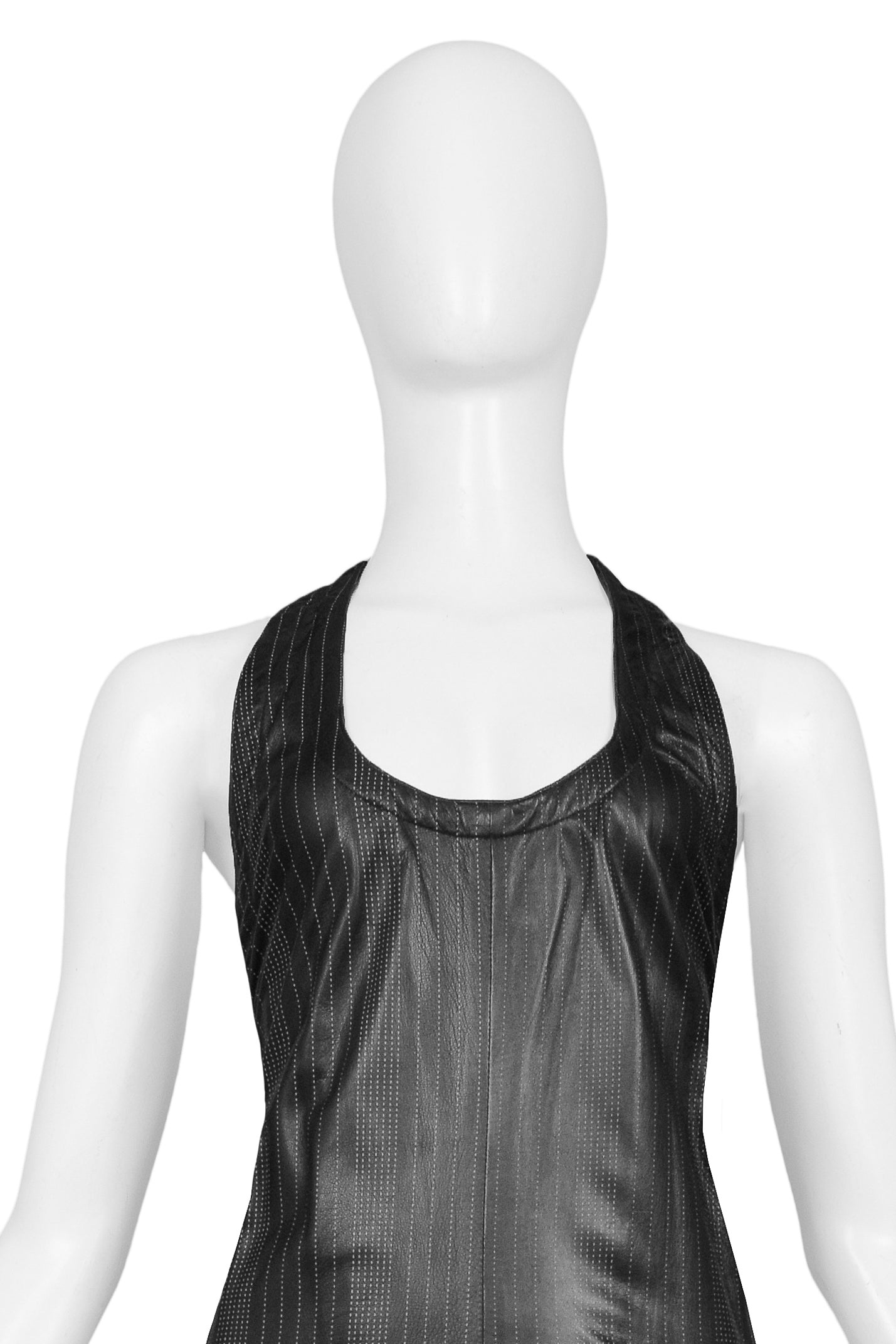 VERSACE BLACK LEATHER PINSTRIPE TANK DRESS 1990s
