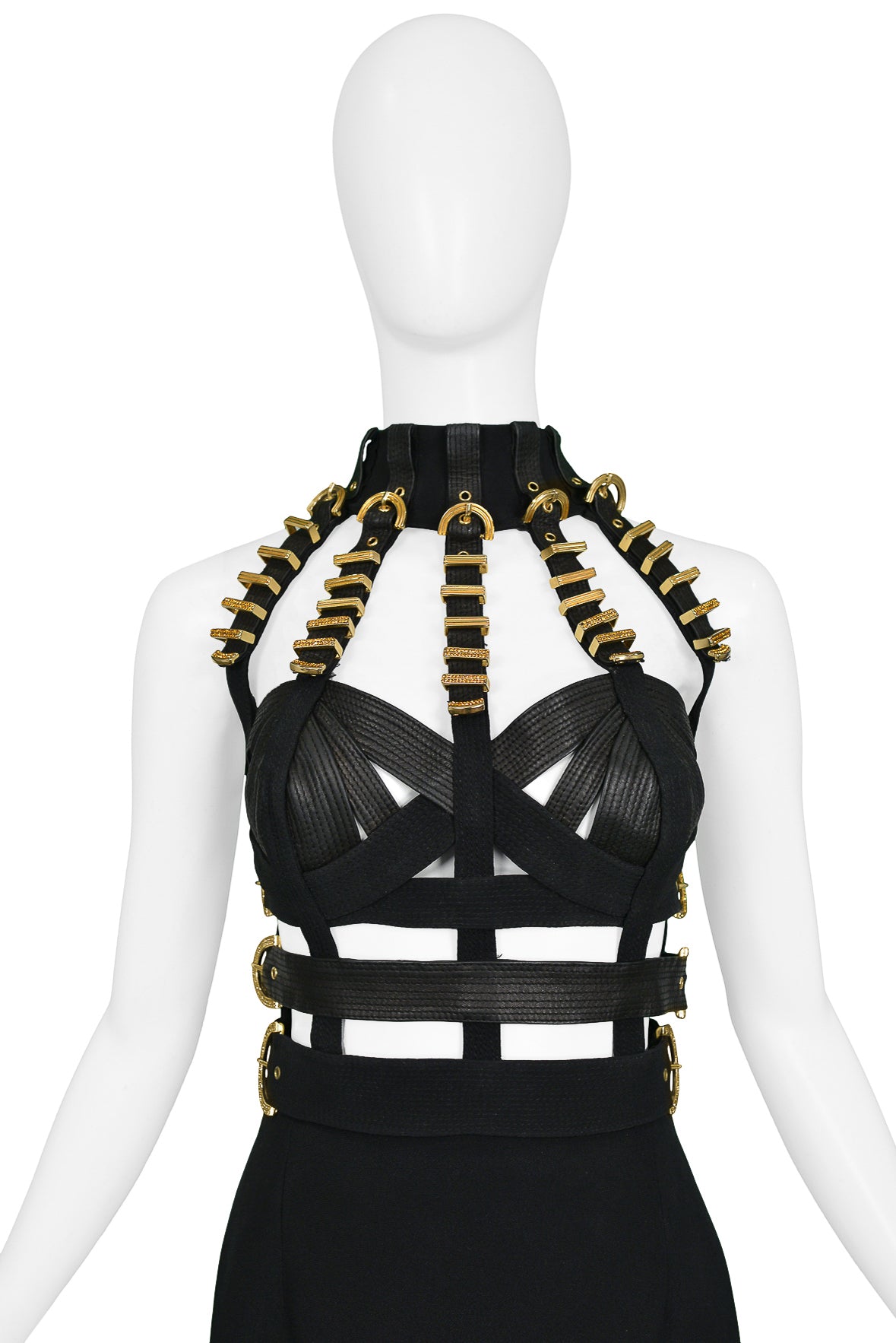 GIANNI VERSACE BLACK BONDAGE BUCKLE DRESS 1992