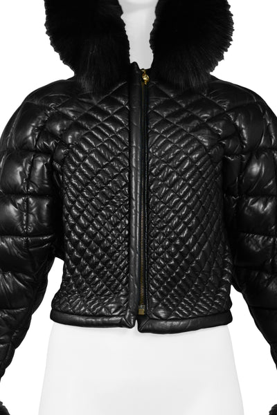 最先端 VERSACE 1992 JACKET PUFFER FUR & LEATHER BLACK ジャケット・アウター