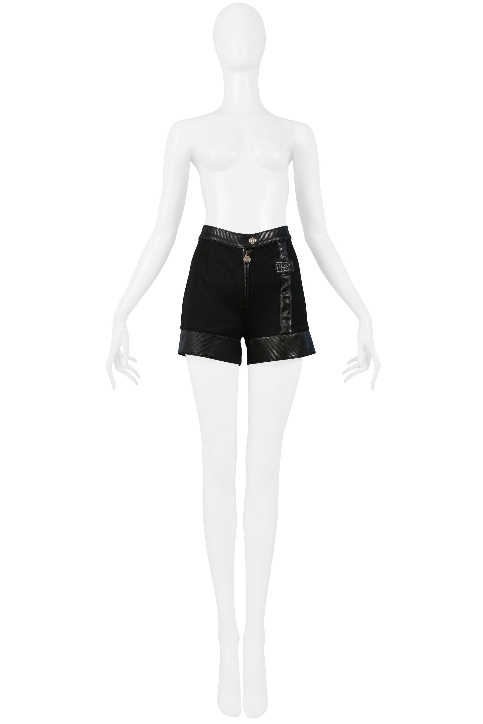 VERSACE COUTURE BLACK SHORTS WITH VINYL TRIM