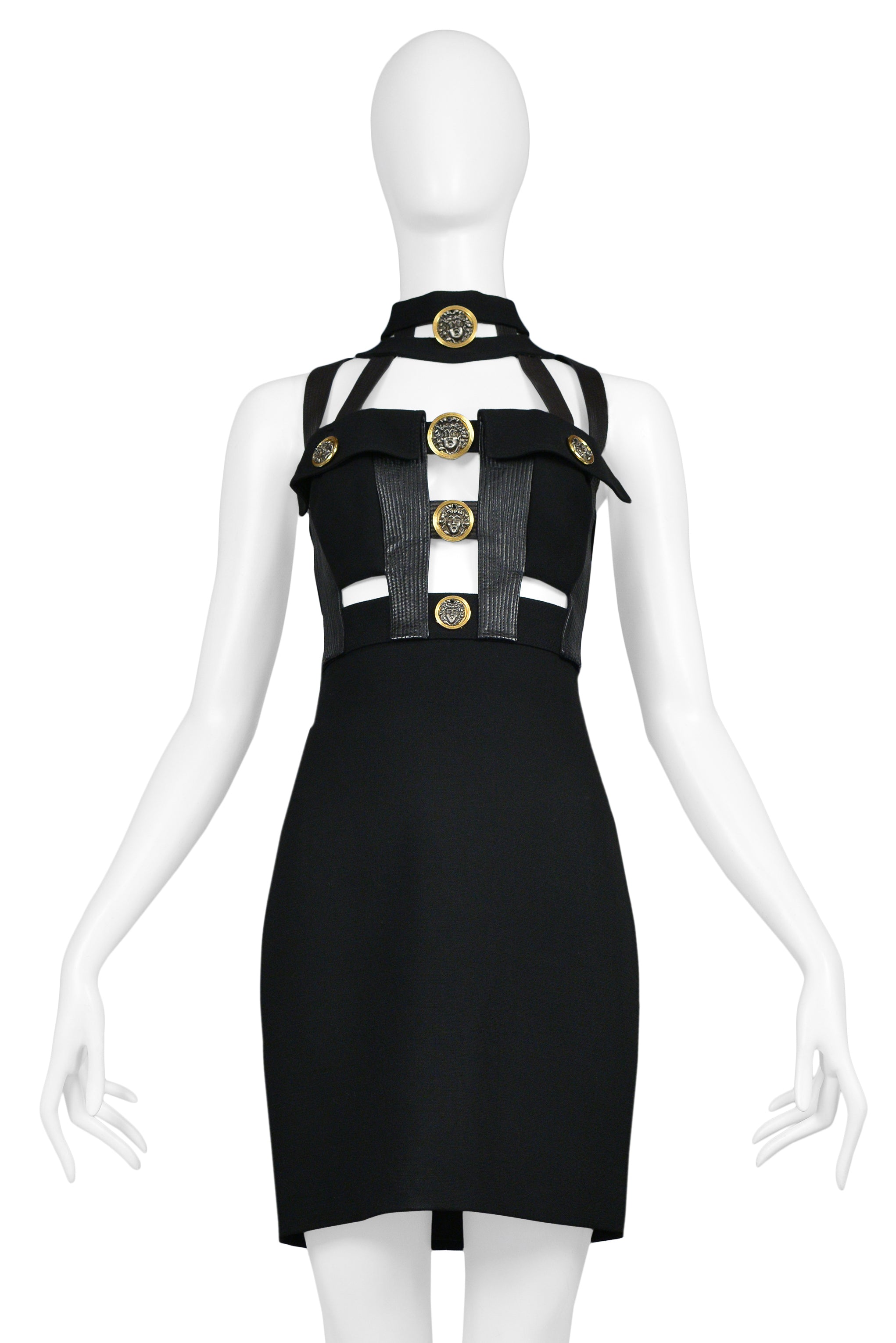 GIANNI VERSACE BLACK BONDAGE DRESS WITH COLLAR 1992