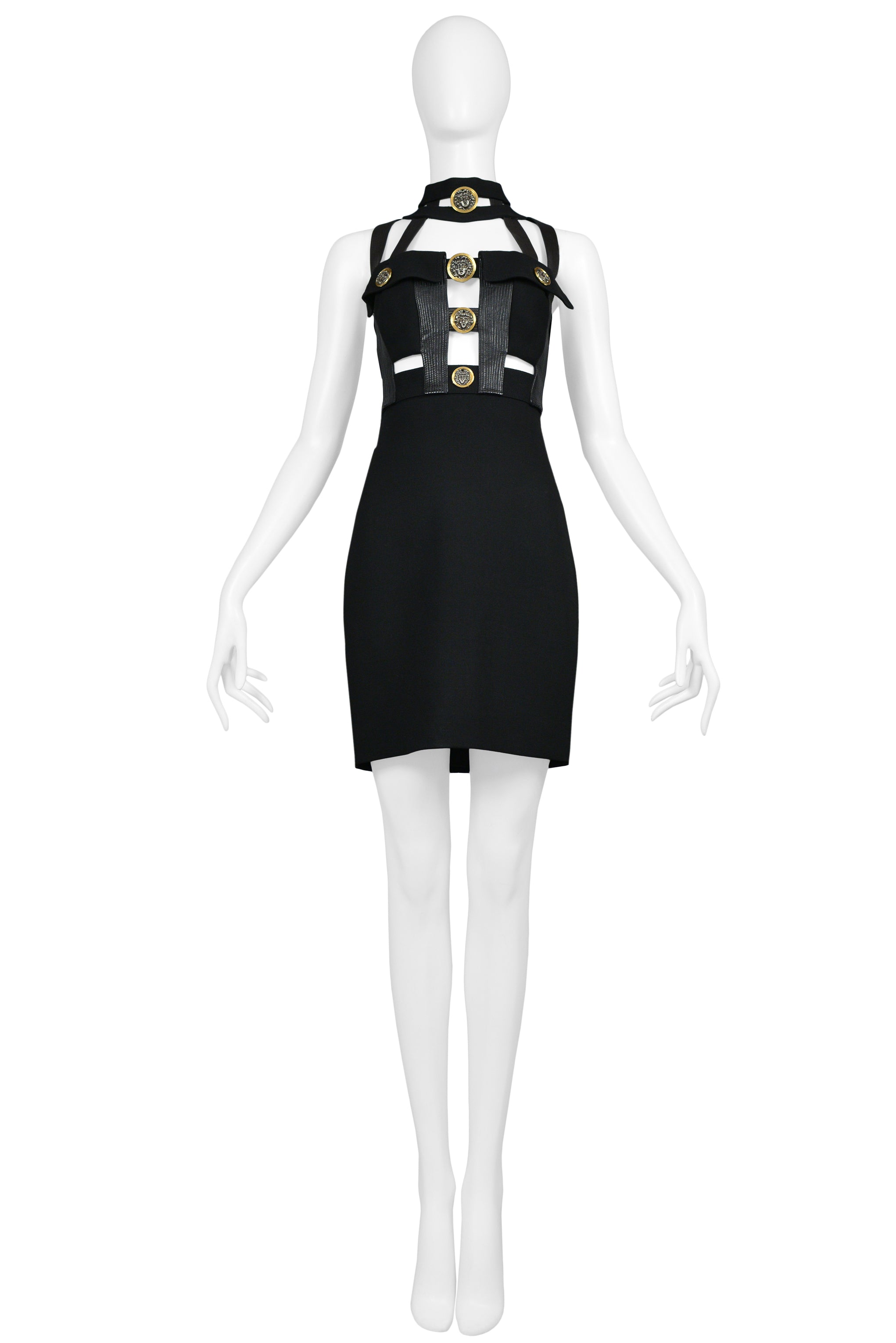 GIANNI VERSACE BLACK BONDAGE DRESS WITH COLLAR 1992