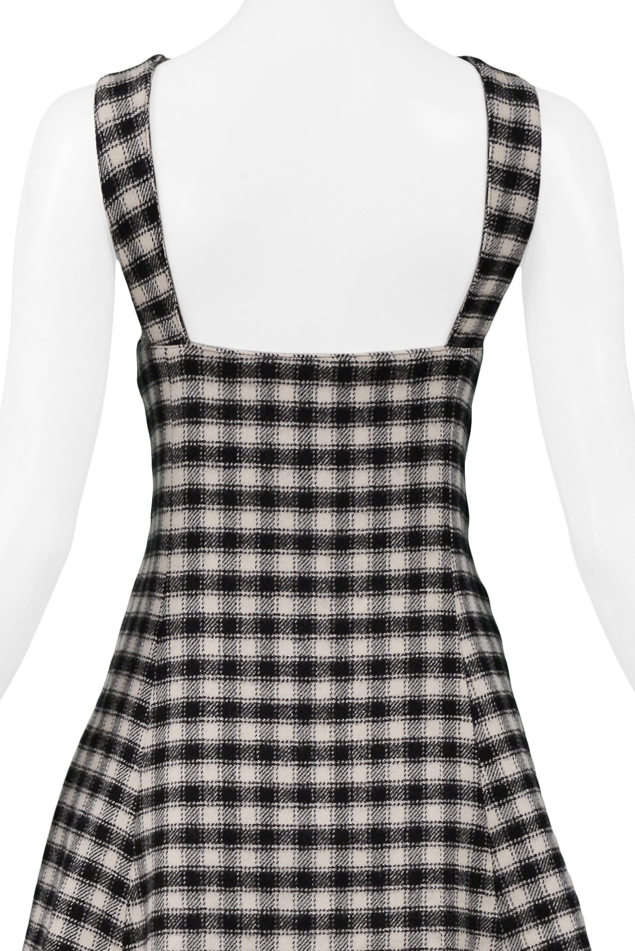 VERSACE VERSUS BLACK & WHITE CHECK SUSPENDER DRESS WITH SILVER MEDALLIONS