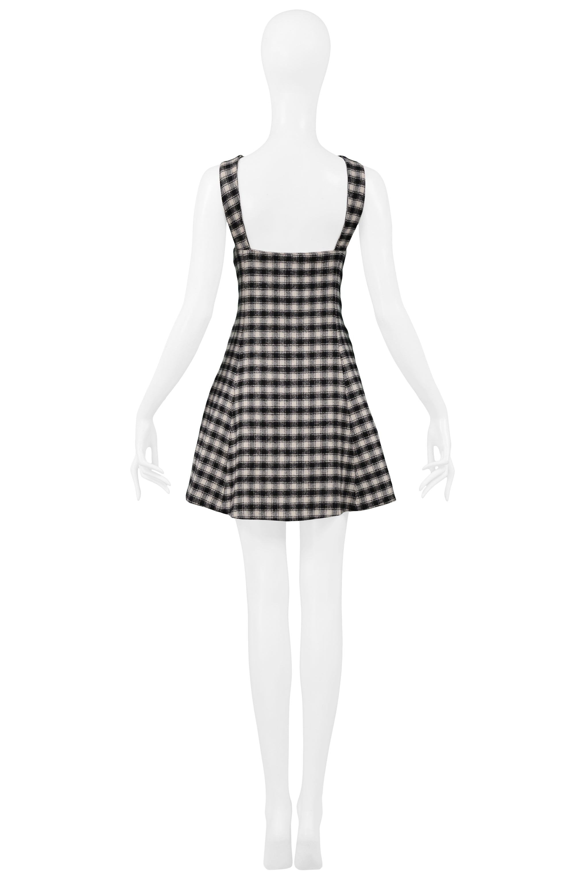 VERSACE VERSUS BLACK & WHITE CHECK SUSPENDER DRESS WITH SILVER MEDALLIONS