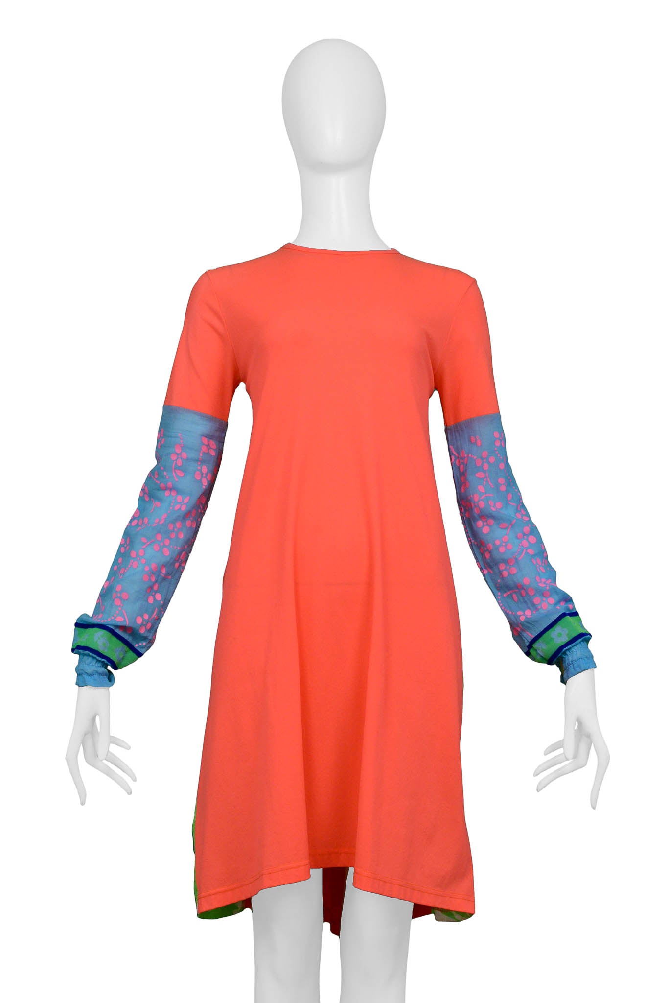 WALTER VAN BEIRENDONCK NEON ORANGE FLORAL TIE-BACK DRESS