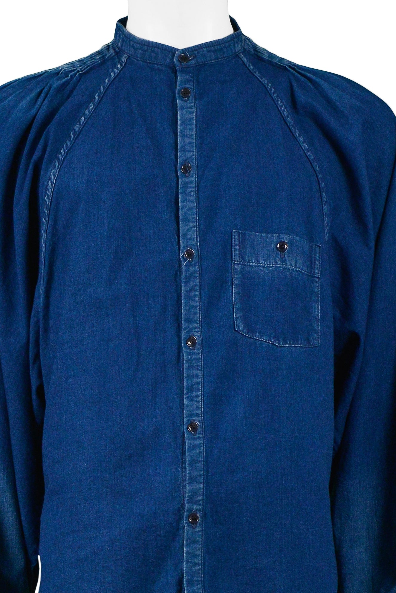 YOHJI YAMAMOTO BLUE DENIM SMOCKED TUNIC SHIRT