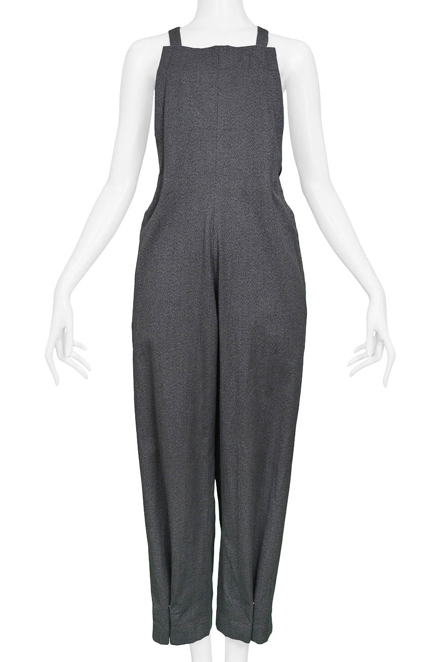 YOHJI YAMAMOTO GREY PAPER BAG JUMPSUIT WITH ADJUSTABLE STRAPS