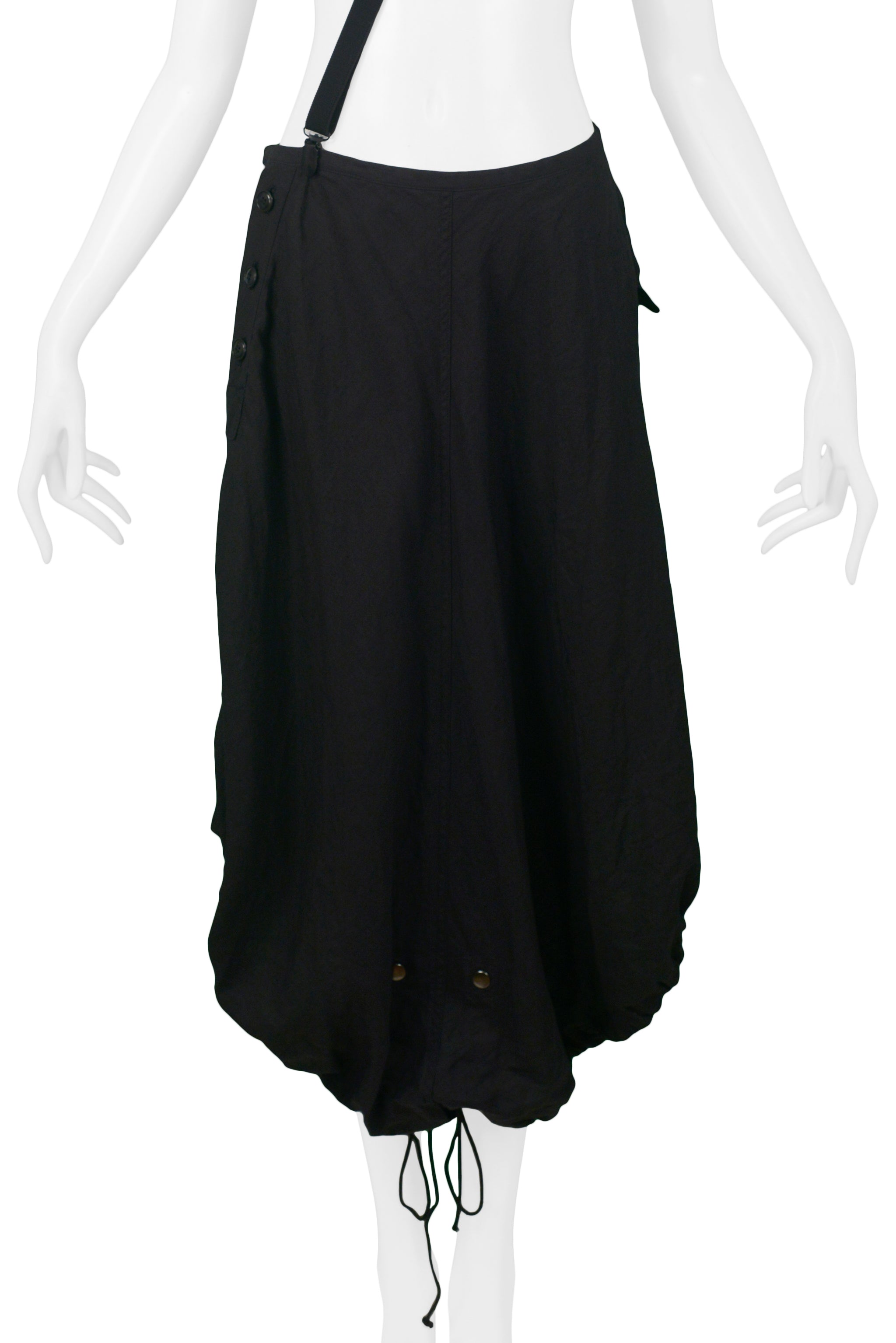 YOHJI YAMAMOTO BLACK DRAWSTRING SKIRT TROUSERS WITH SUSPENDERS