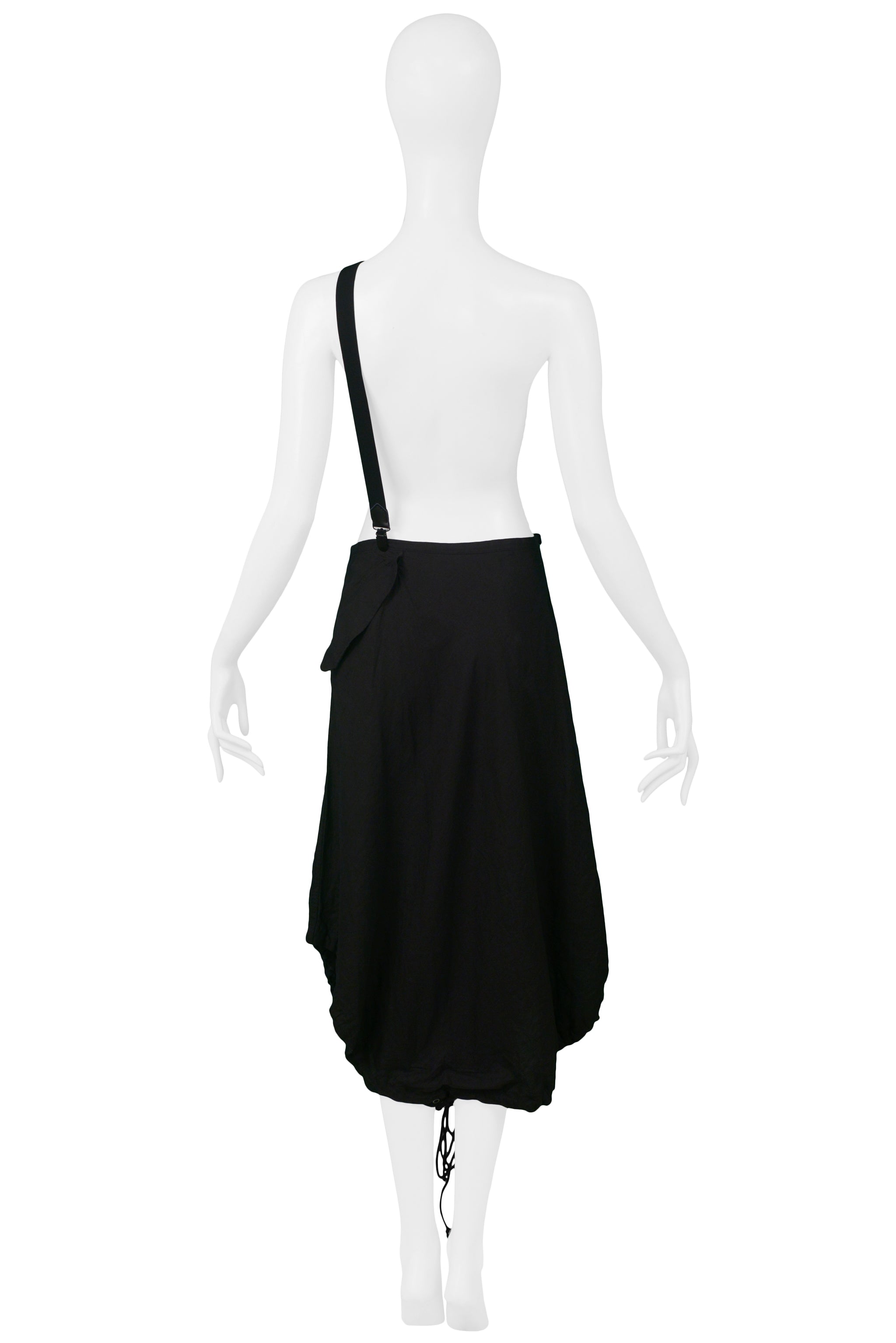 YOHJI YAMAMOTO BLACK DRAWSTRING SKIRT TROUSERS WITH SUSPENDERS