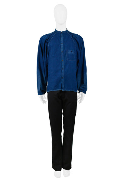 YOHJI YAMAMOTO BLUE DENIM SMOCKED TUNIC SHIRT