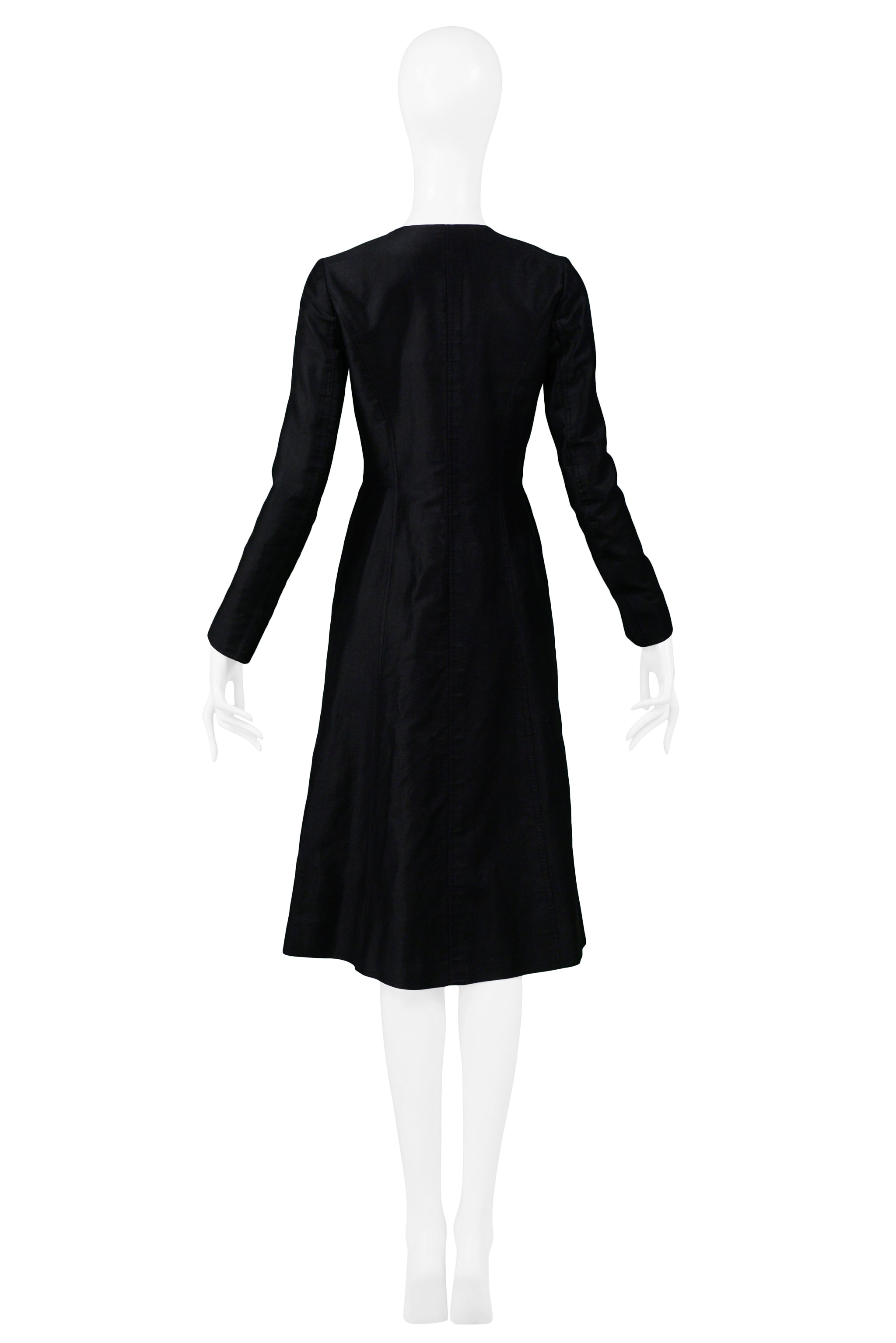 YVES SAINT LAURENT YSL BLACK SATEEN BUTTON FRONT COAT