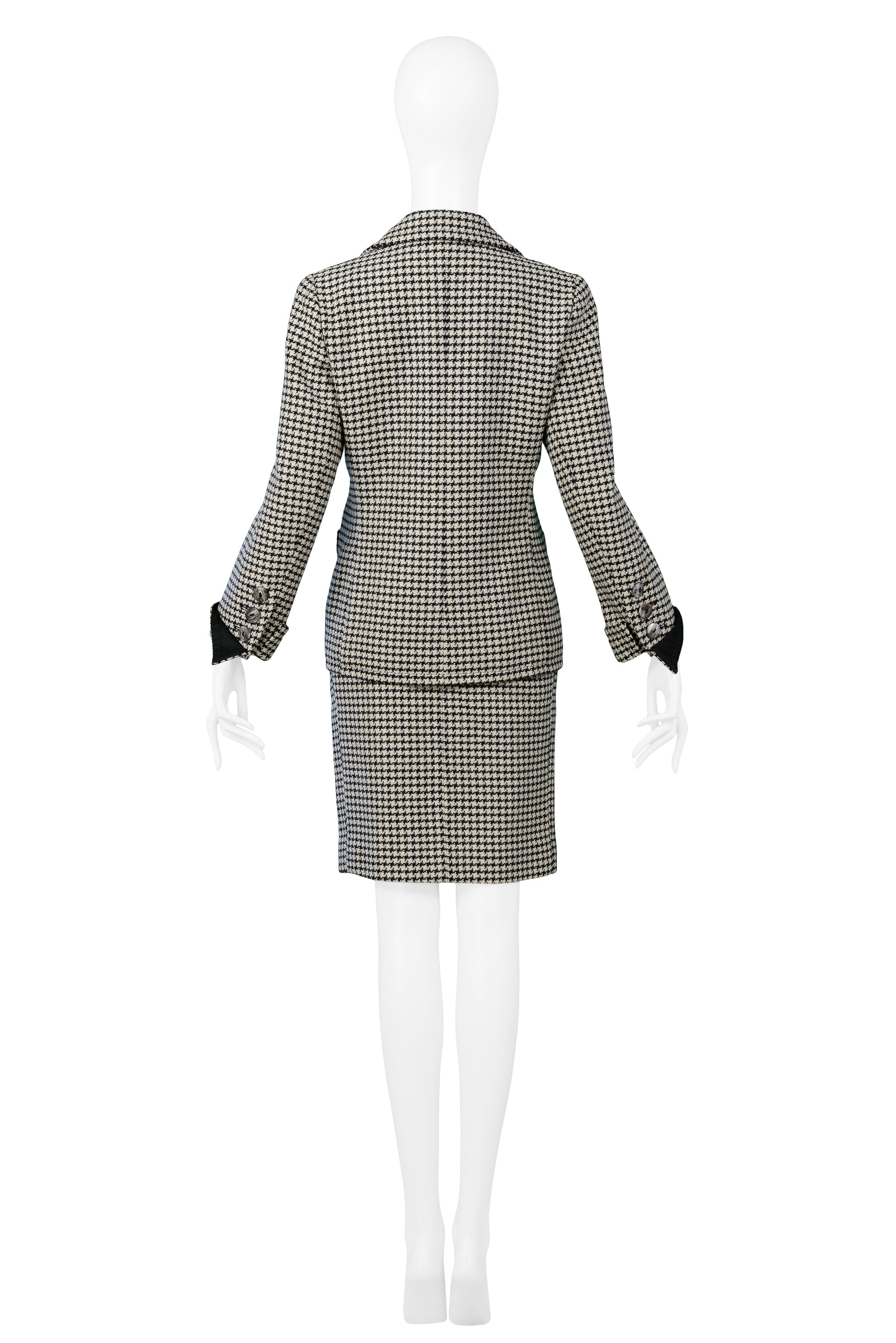 YVES SAINT LAURENT YSL BLACK & WHITE CHECK WOOL SKIRT SUIT