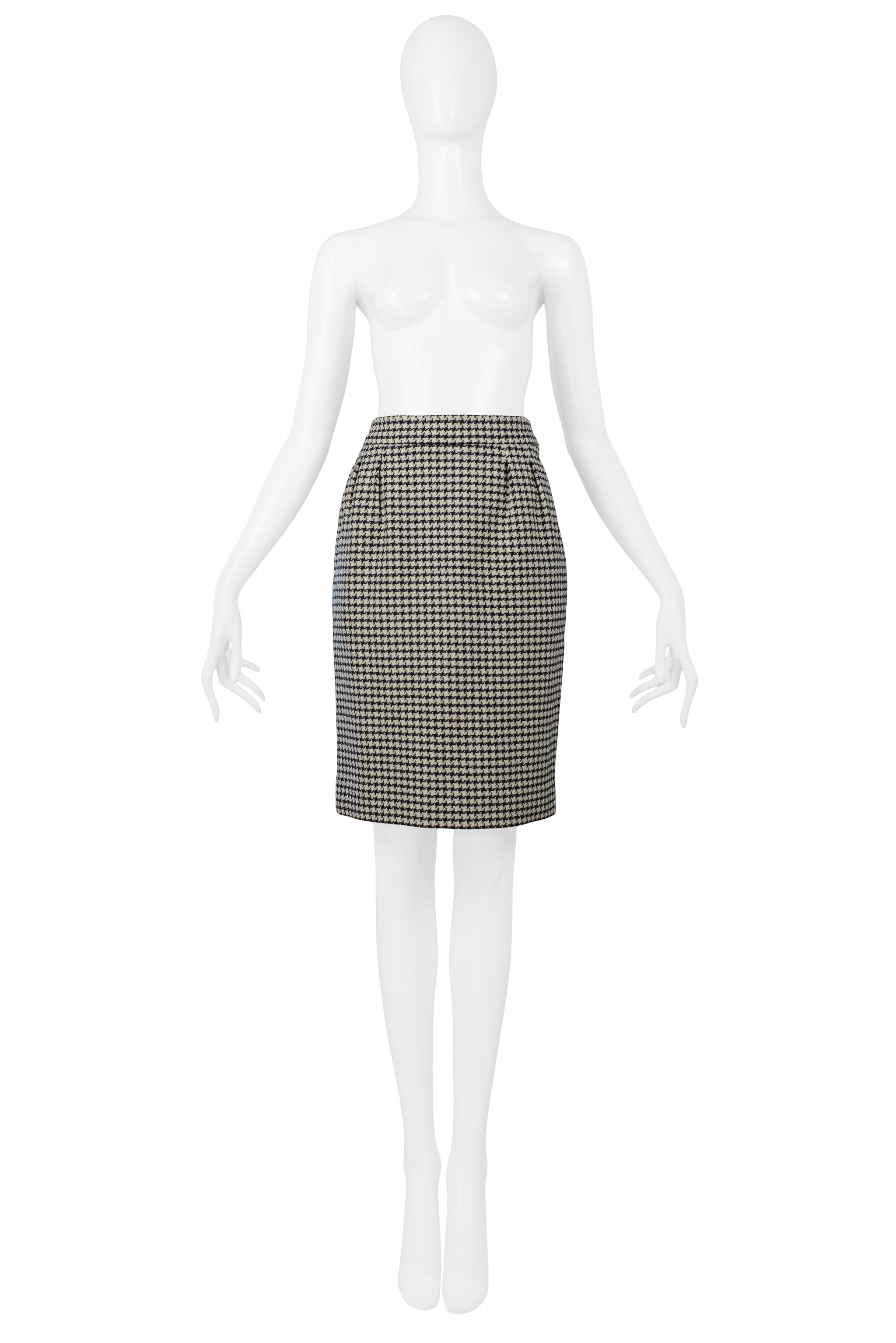 YVES SAINT LAURENT YSL BLACK & WHITE CHECK WOOL SKIRT SUIT