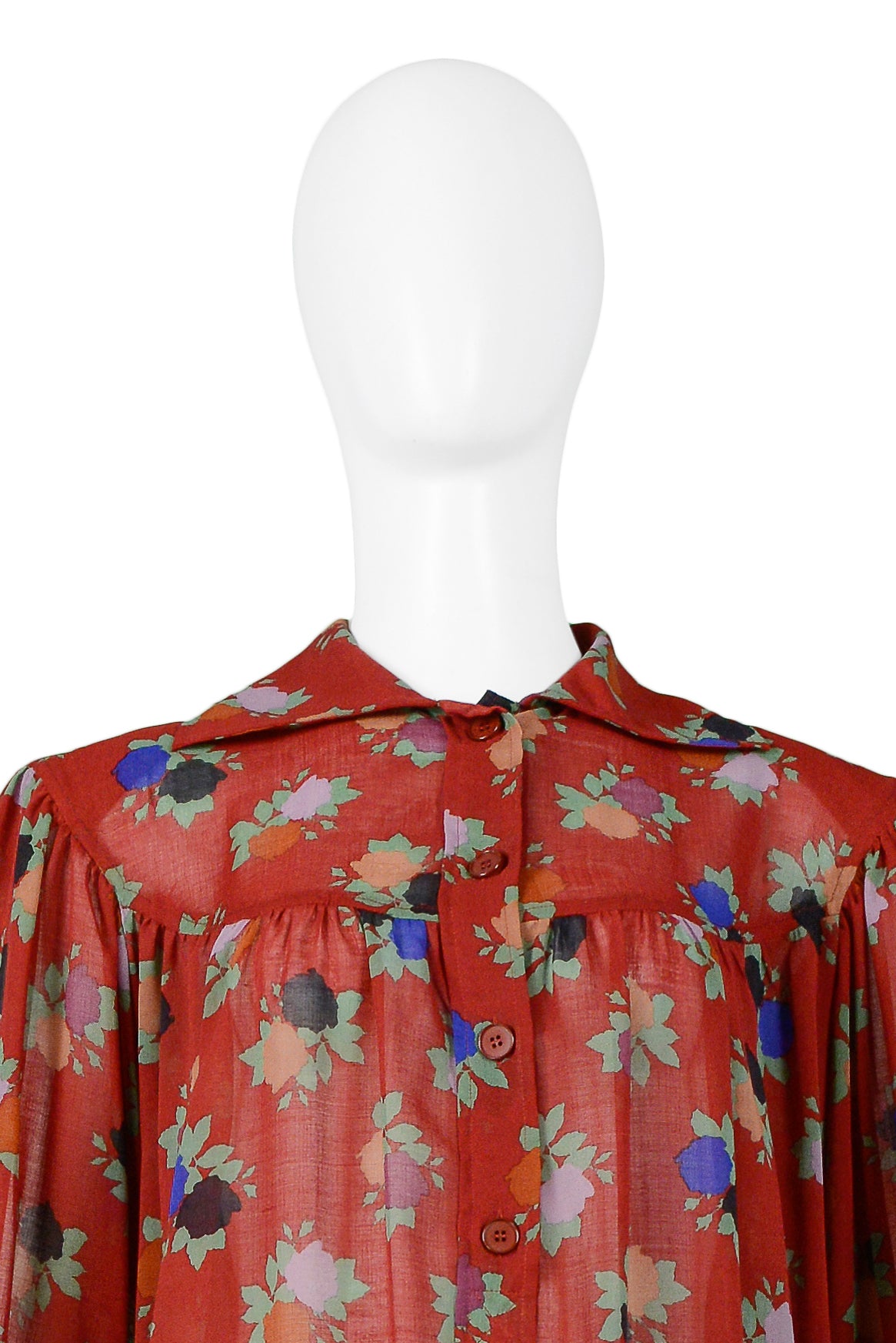 YVES SAINT LAURENT YSL RED FLORAL SMOCK DRESS