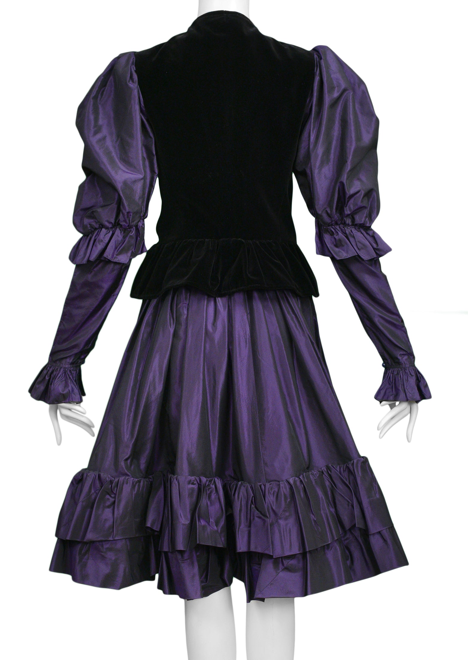 YVES SAINT LAURENT YSL BLACK VELVET & PURPLE TAFFETA ENSEMBLE 1982