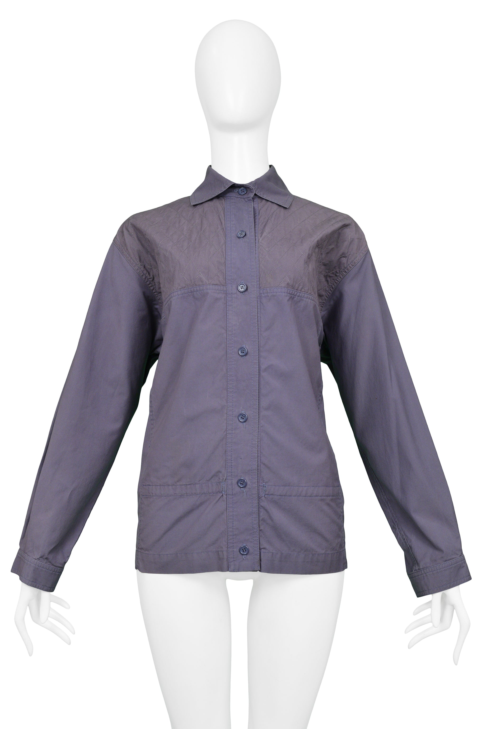 YVES SAINT LAURENT YSL NAVY BLUE COTTON SMOCK JACKET