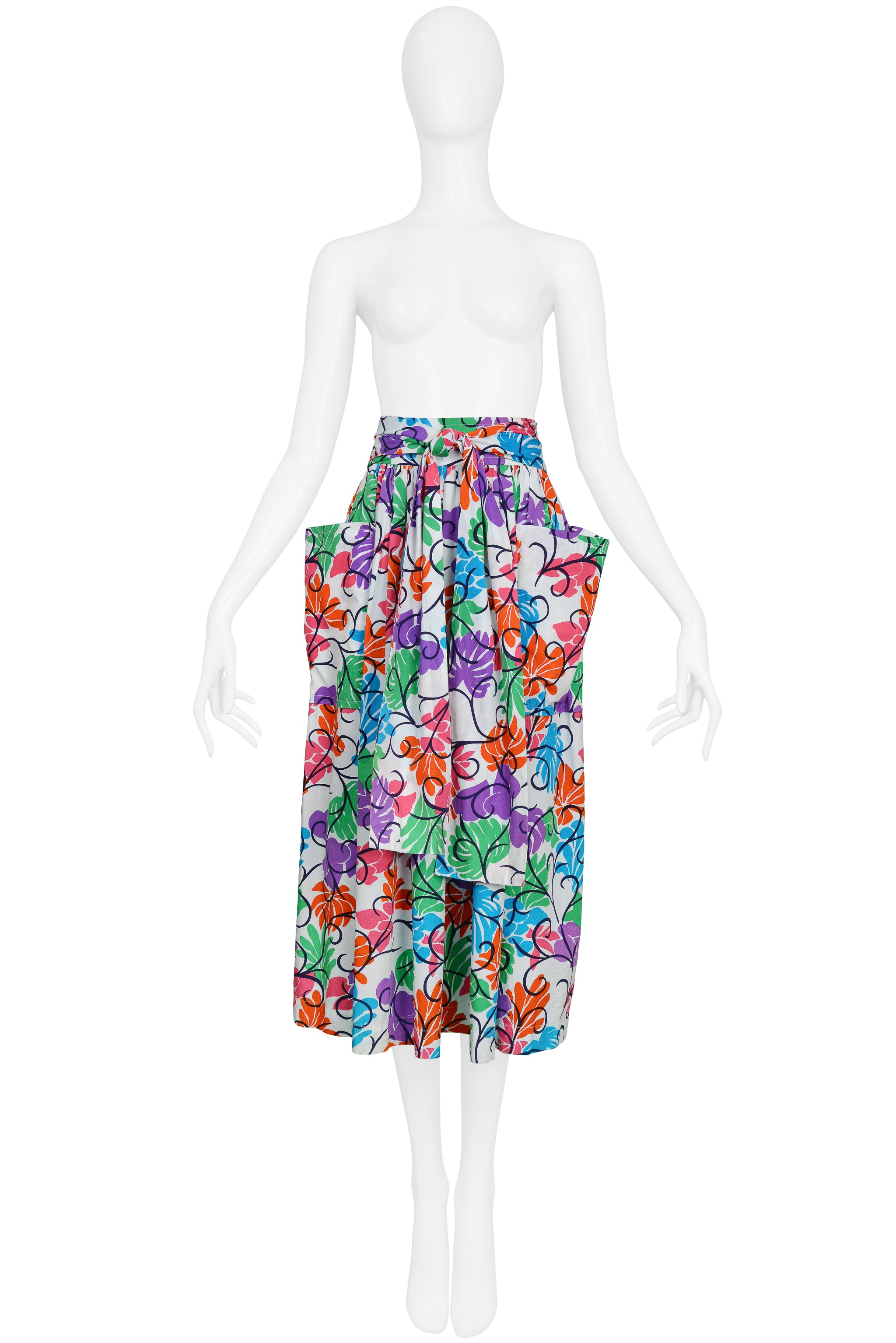 YVES SAINT LAURENT YSL MULTICOLOR FLORAL PRINT COTTON SKIRT