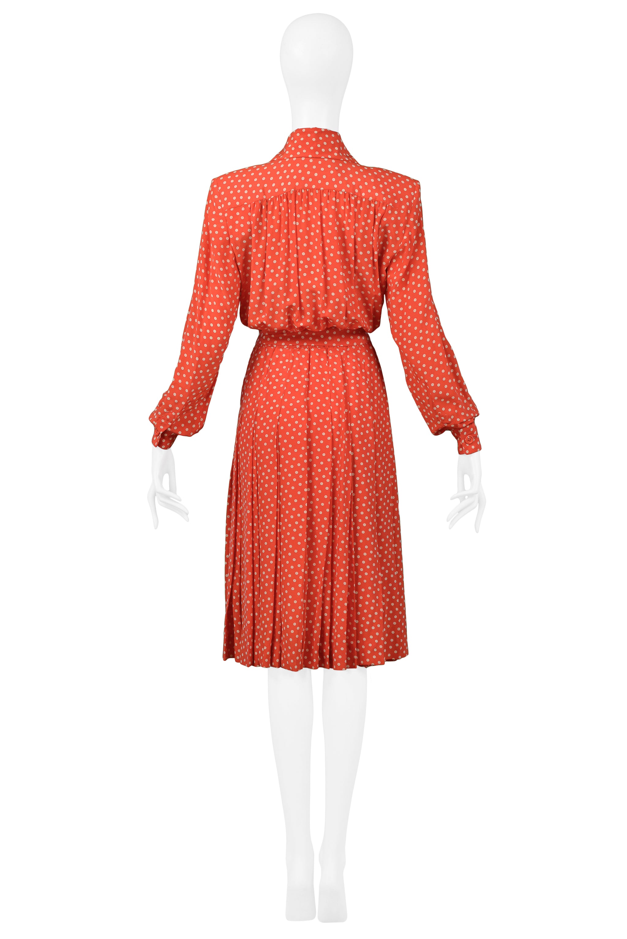 YVES SAINT LAURENT YSL RED & WHITE POLKA DOT SILK DAY DRESS