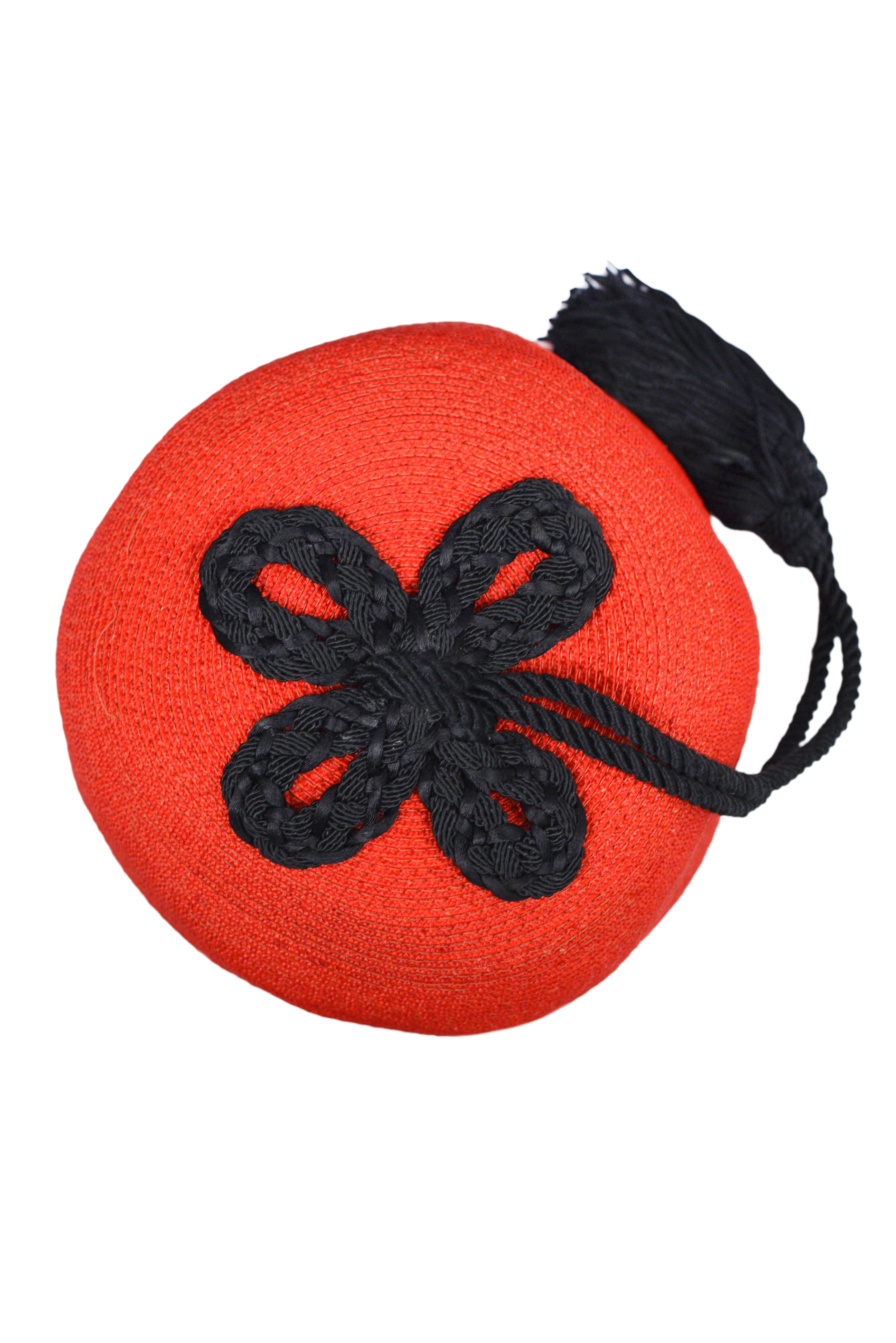 YVES SAINT LAURENT YSL RED RAFFIA & TASSEL HAT 1976