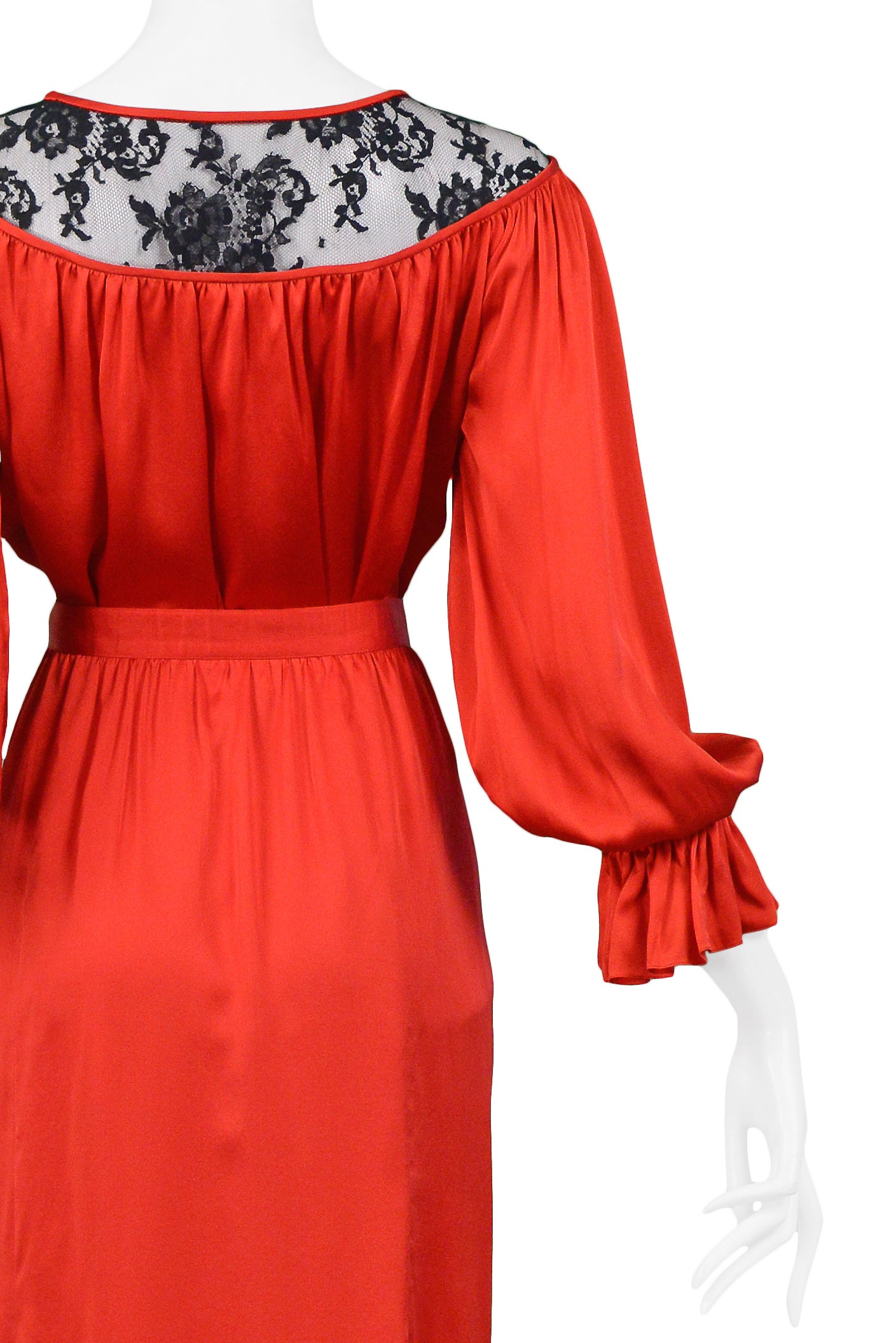 YVES SAINT LAURENT YSL RED SATIN & BLACK LACE ENSEMBLE