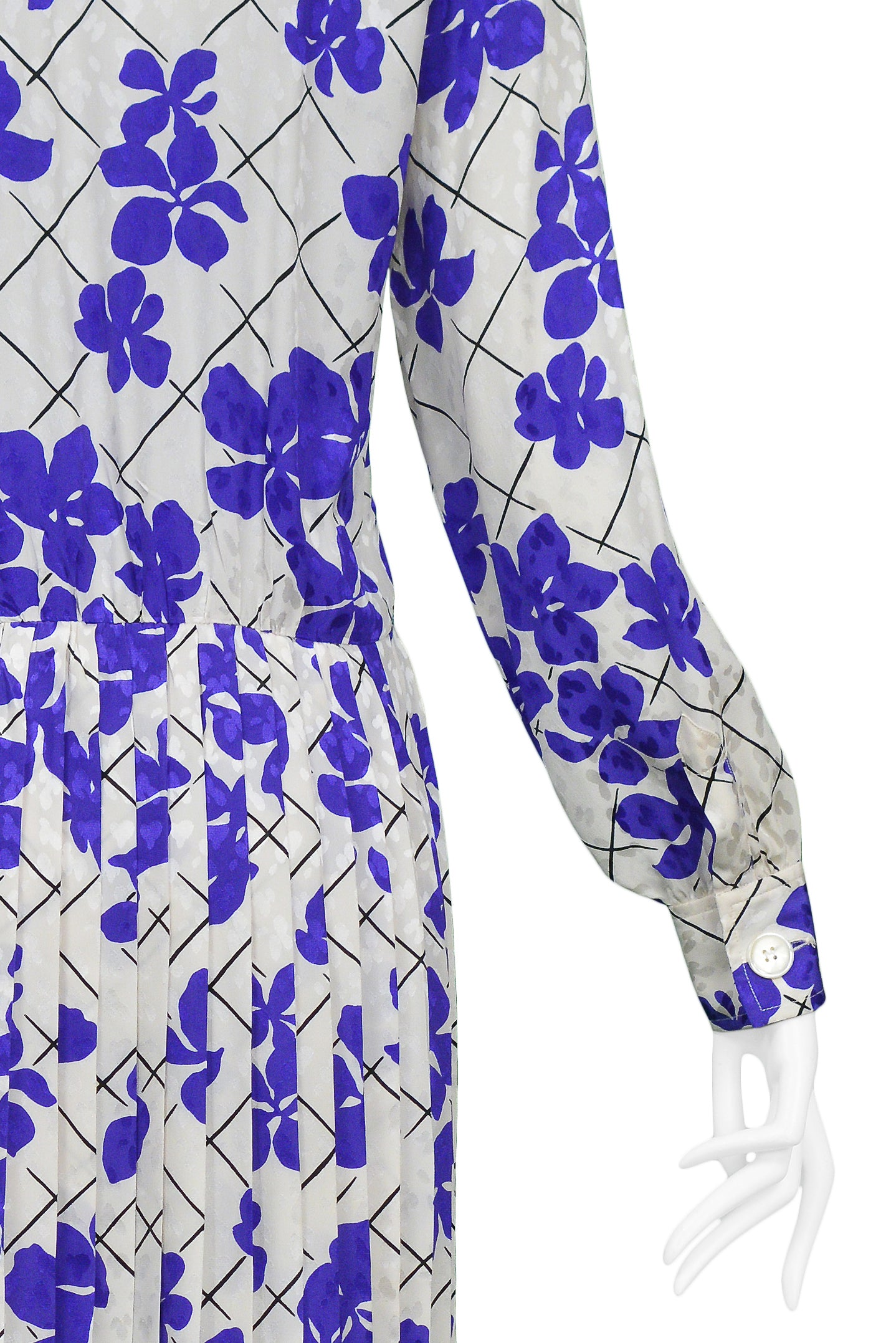 YVES SAINT LAURENT YSL WHITE & PURPLE FLORAL SILK DAY DRESS