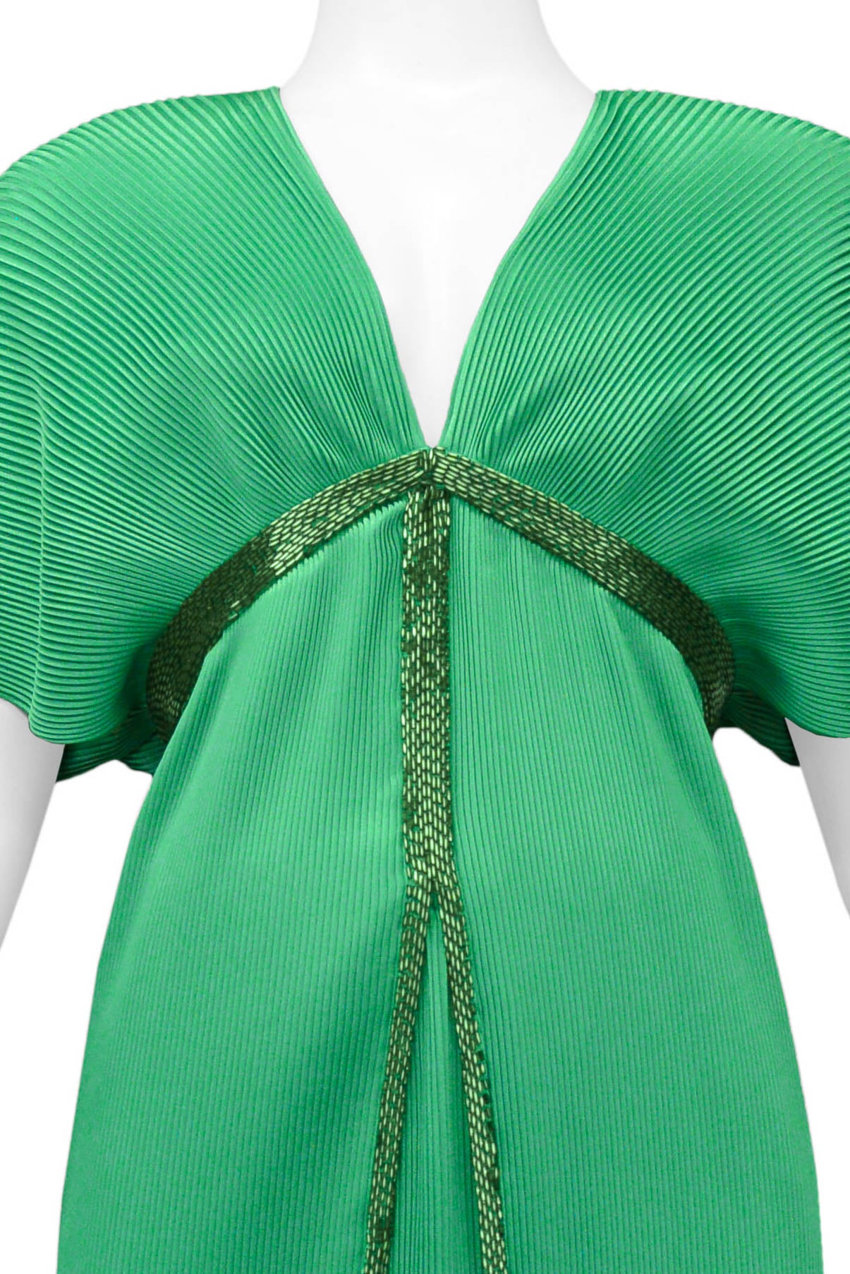YUKI PLEATED EMERALD GREEN ENSEMBLE WITH BUGLE BEAD TRIM