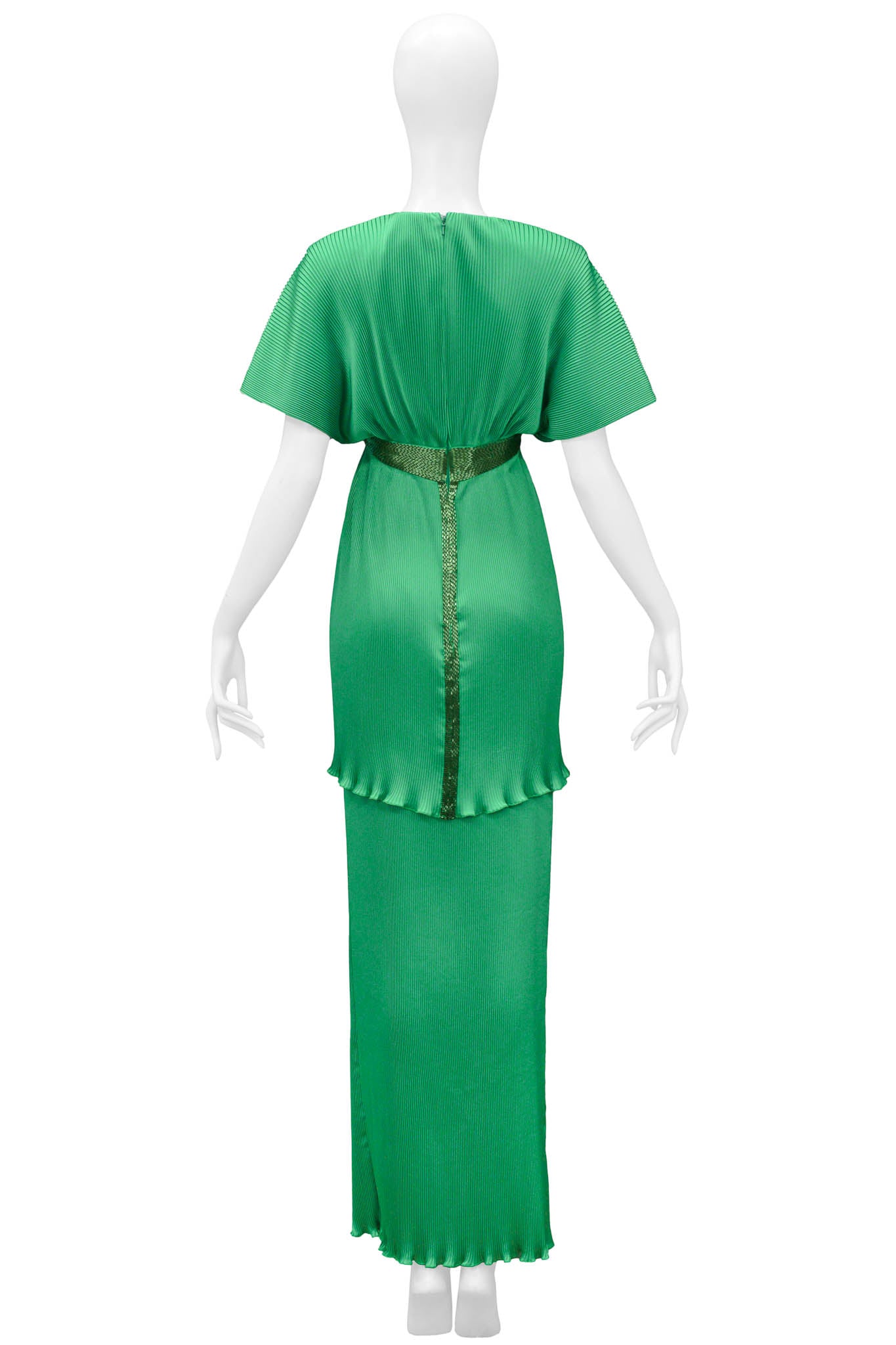 YUKI PLEATED EMERALD GREEN ENSEMBLE WITH BUGLE BEAD TRIM