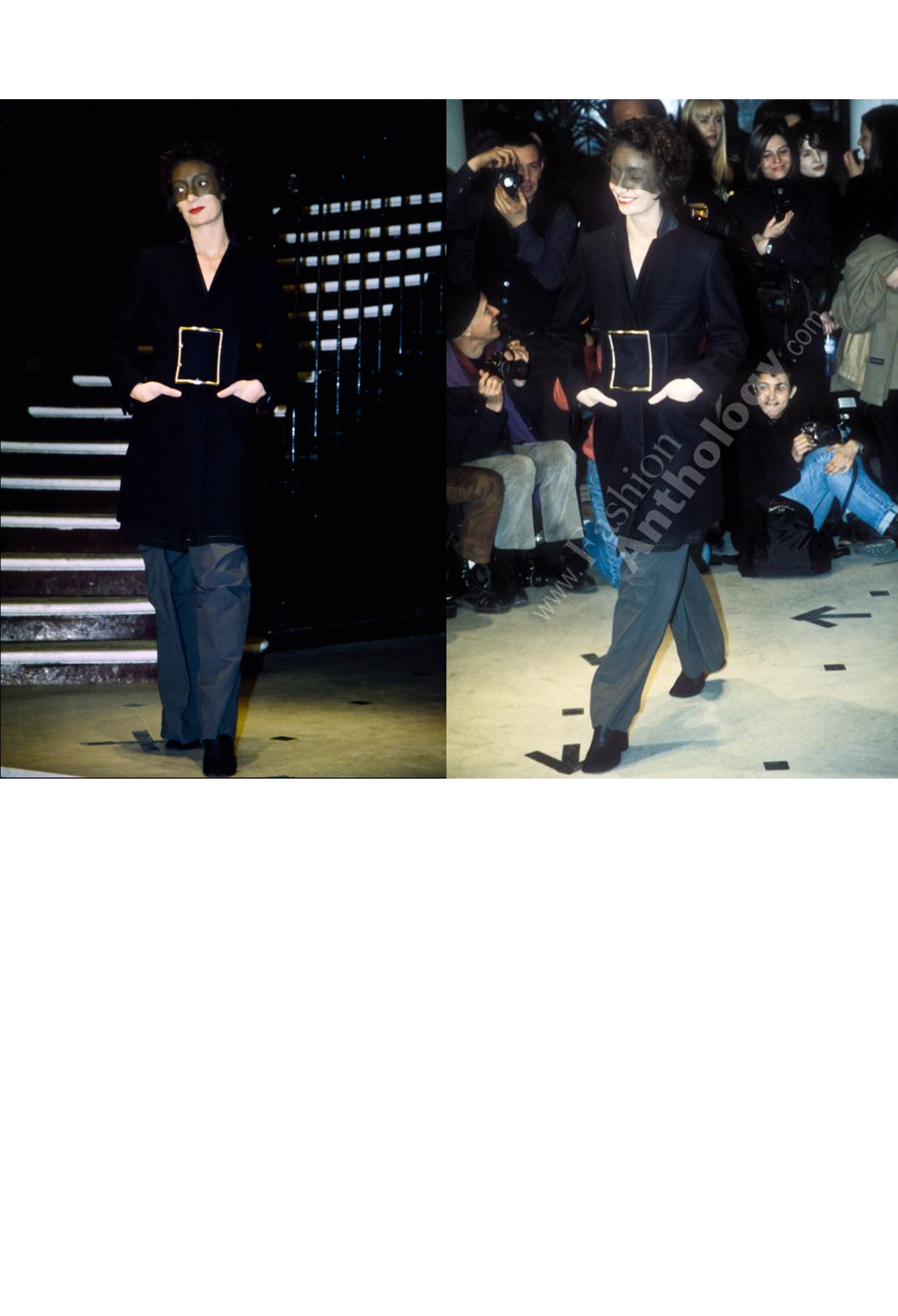 MAISON MARTIN MARGIELA NAVY WOOL GIANT BUCKLE COAT 1996