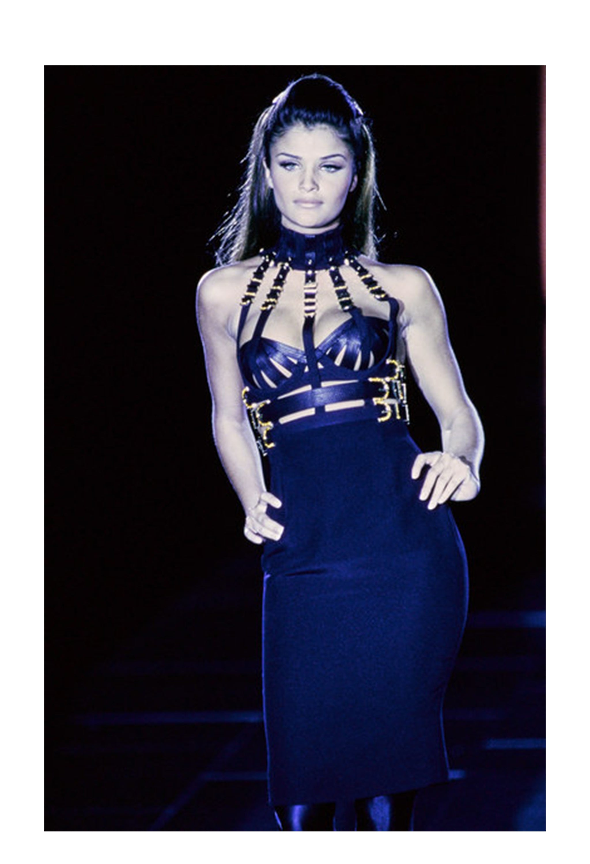 GIANNI VERSACE BLACK BONDAGE BUCKLE DRESS 1992