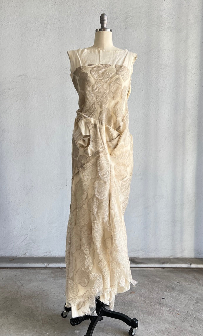 COMME DES GARCONS OFF-WHITE VINTAGE FLORAL & MUSLIN DECONSTRUCTED GOWN 1997