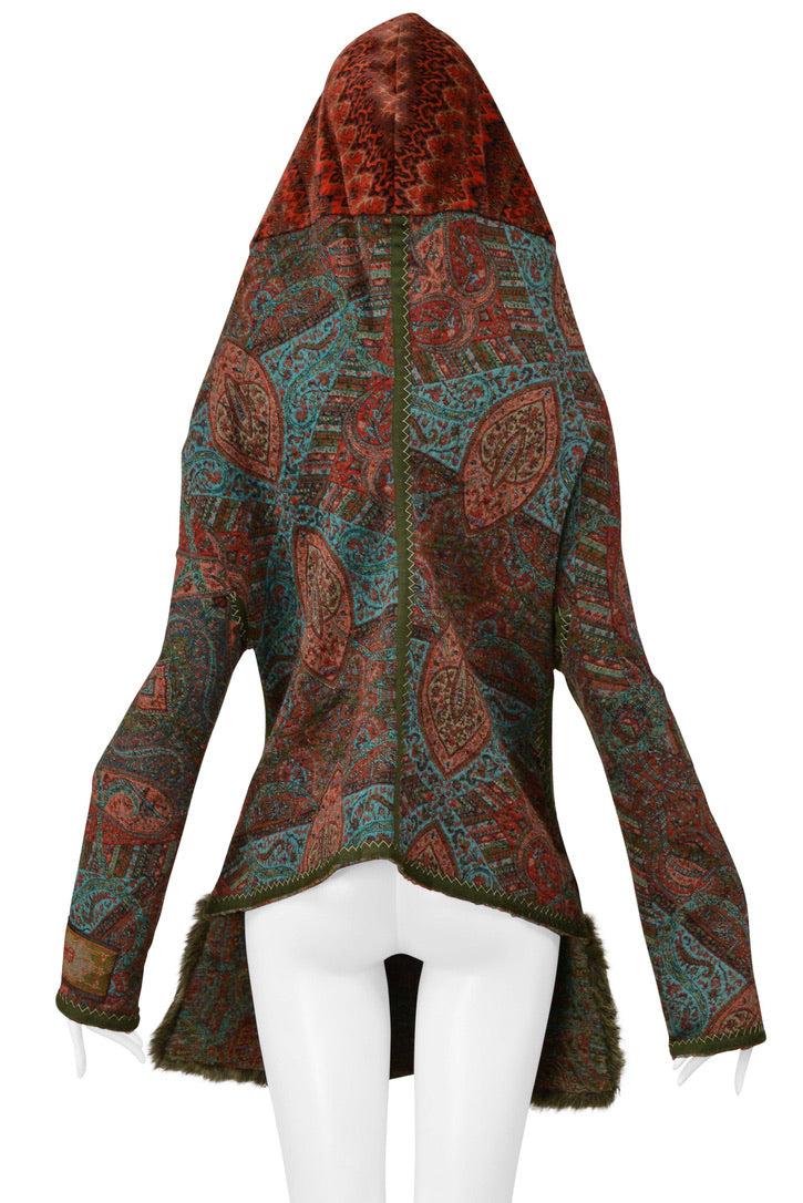 YOHJI YAMAMOTO 2000–01 MULTICOLOR KILIM-STYLE WOVEN JACKET WITH HOOD