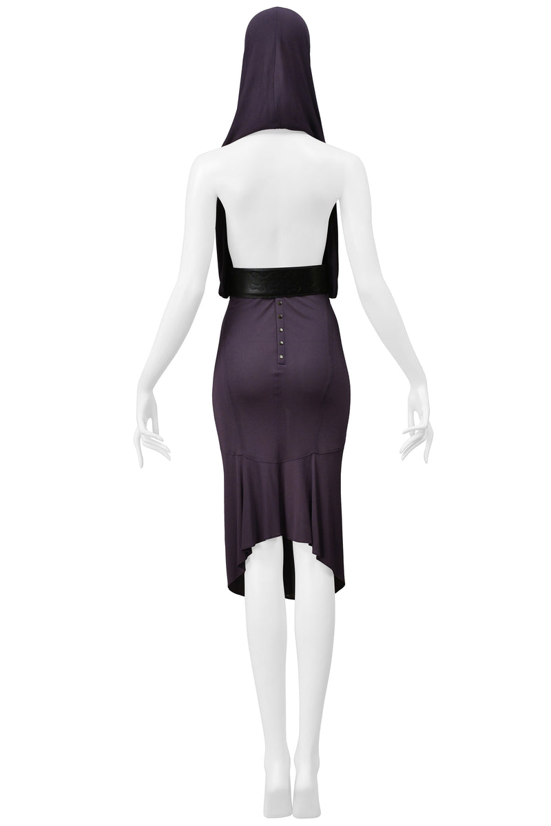 ALAIA PURPLE JERSEY HOODED DRESS 1984