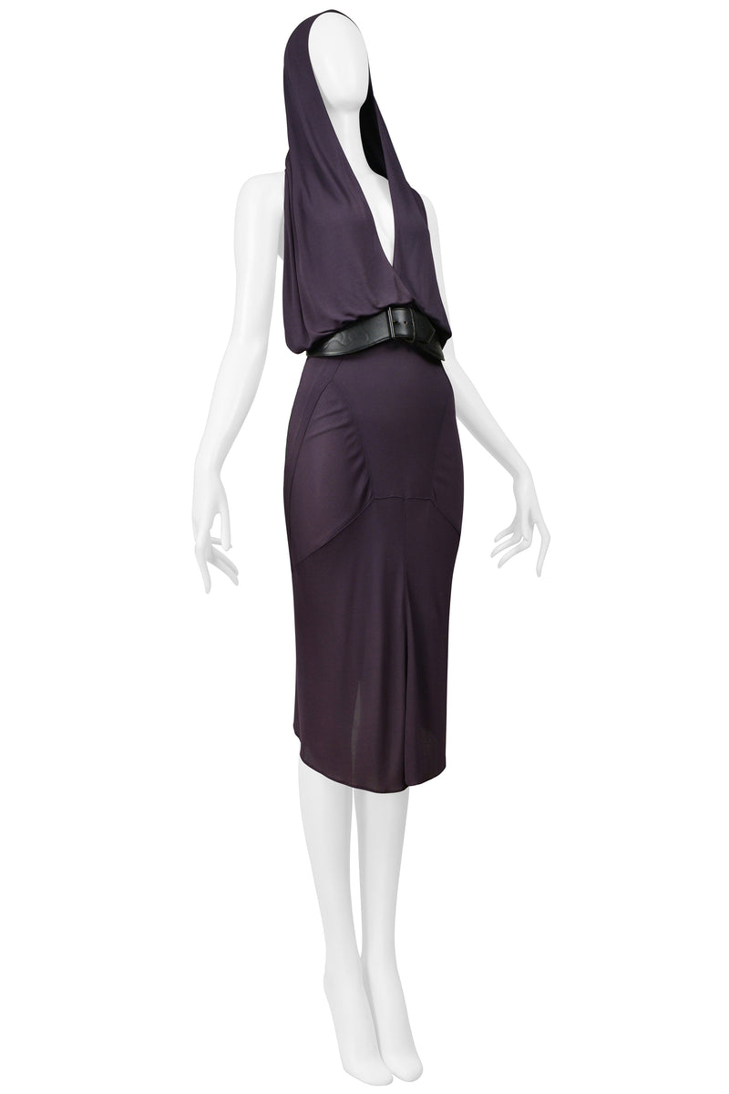 ALAIA PURPLE JERSEY HOODED DRESS 1984