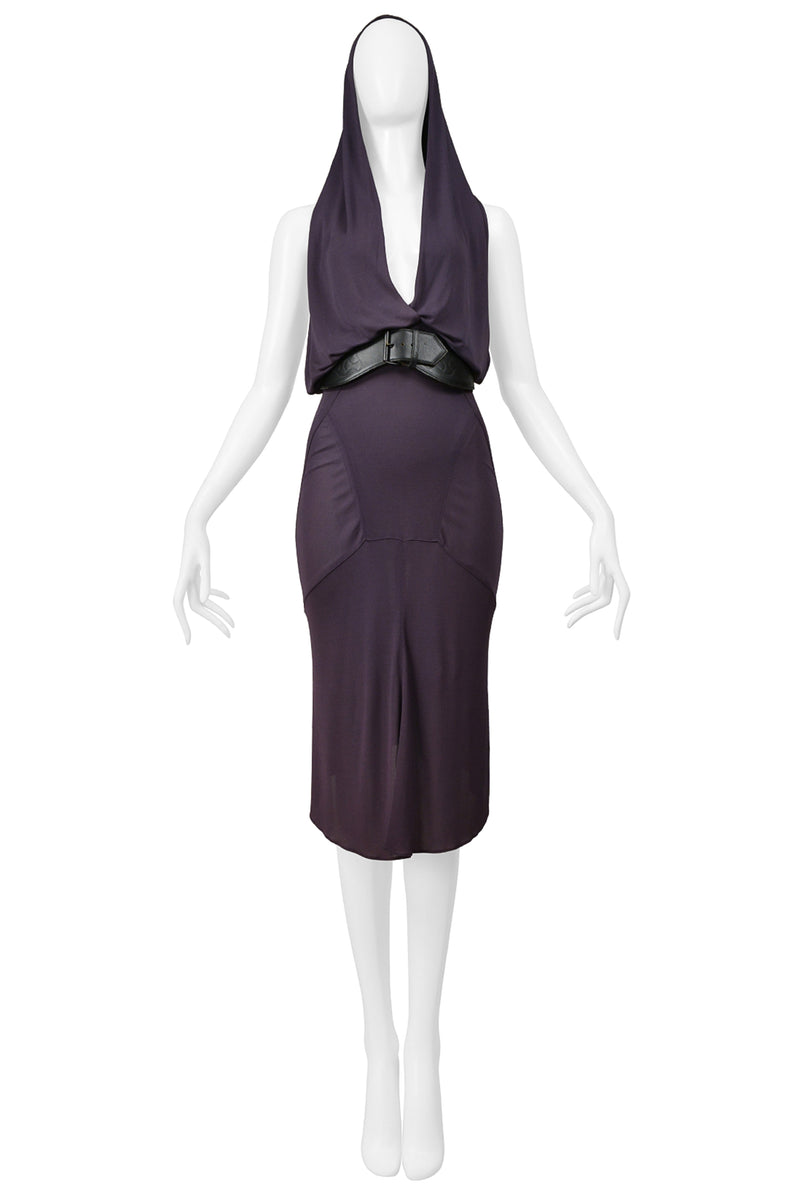 ALAIA PURPLE JERSEY HOODED DRESS 1984