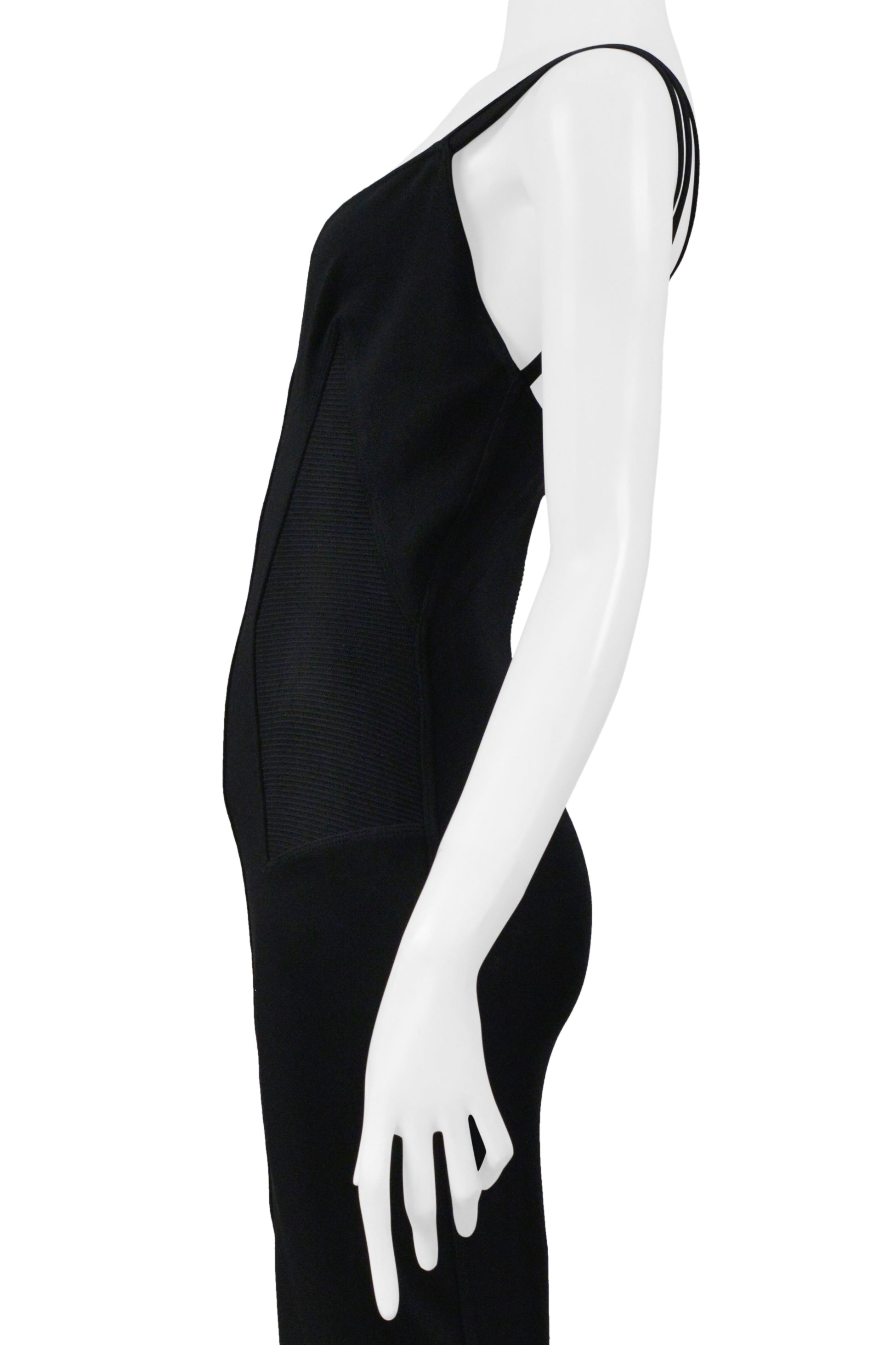 ALAIA BLACK EVENING GOWN WITH LACE HEM AND MULTI STRAPS 1990