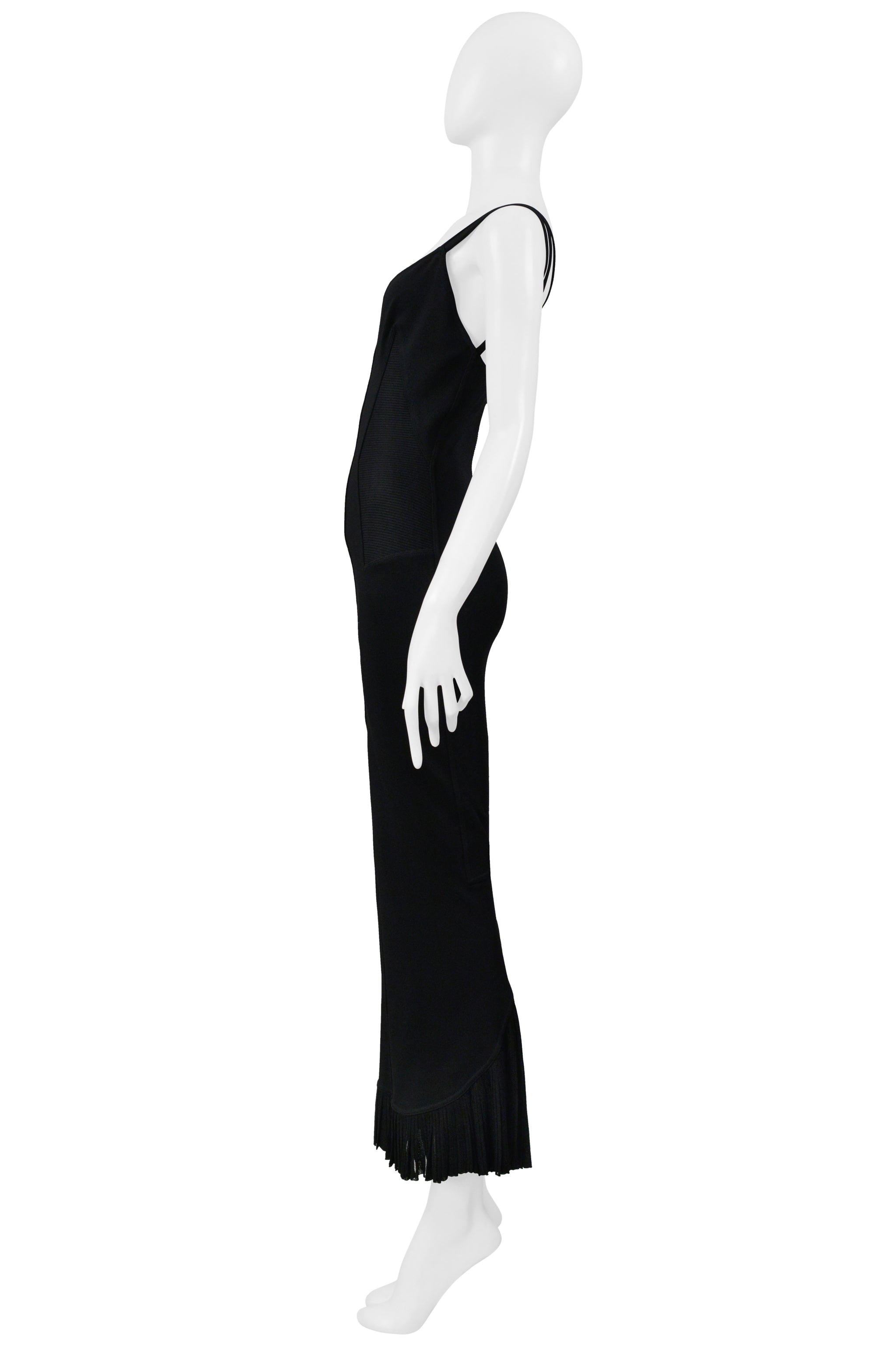 ALAIA BLACK EVENING GOWN WITH LACE HEM AND MULTI STRAPS 1990