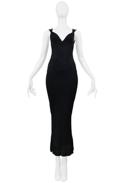 ALAIA BLACK EVENING GOWN WITH LACE HEM AND MULTI STRAPS 1990