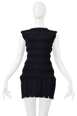ALAIA BLACK WOOL FANCY KNIT ARMOR MINI DRESS