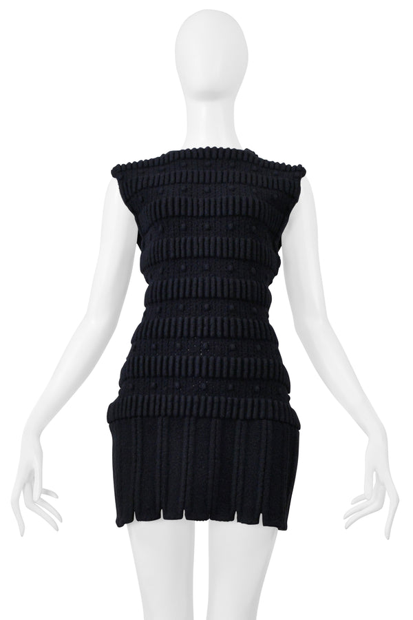 ALAIA BLACK WOOL FANCY KNIT ARMOR MINI DRESS