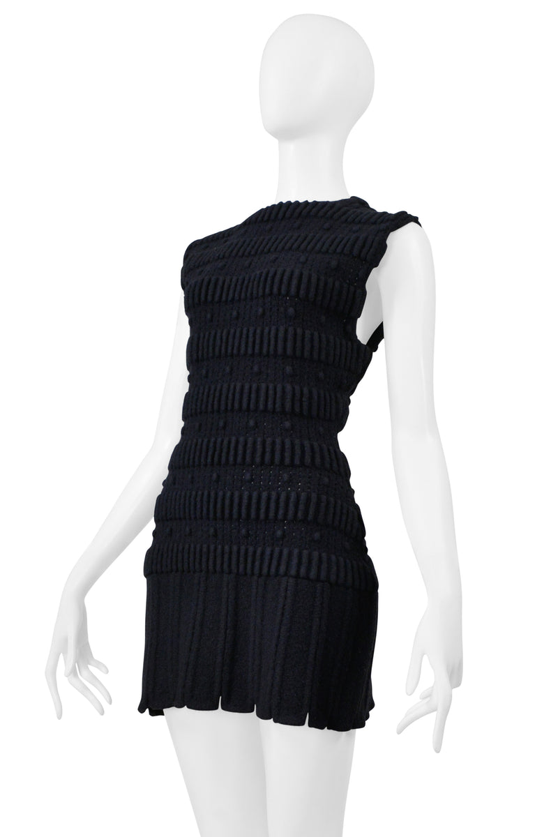 ALAIA BLACK WOOL FANCY KNIT ARMOR MINI DRESS