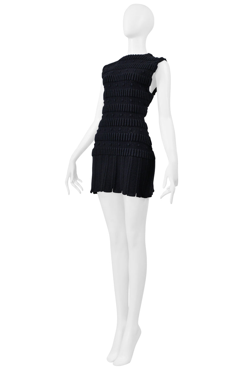 ALAIA BLACK WOOL FANCY KNIT ARMOR MINI DRESS