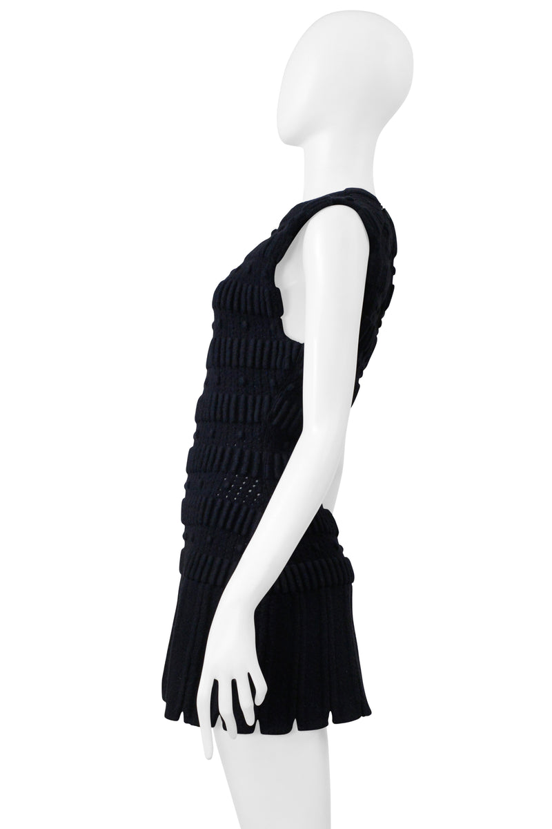 ALAIA BLACK WOOL FANCY KNIT ARMOR MINI DRESS