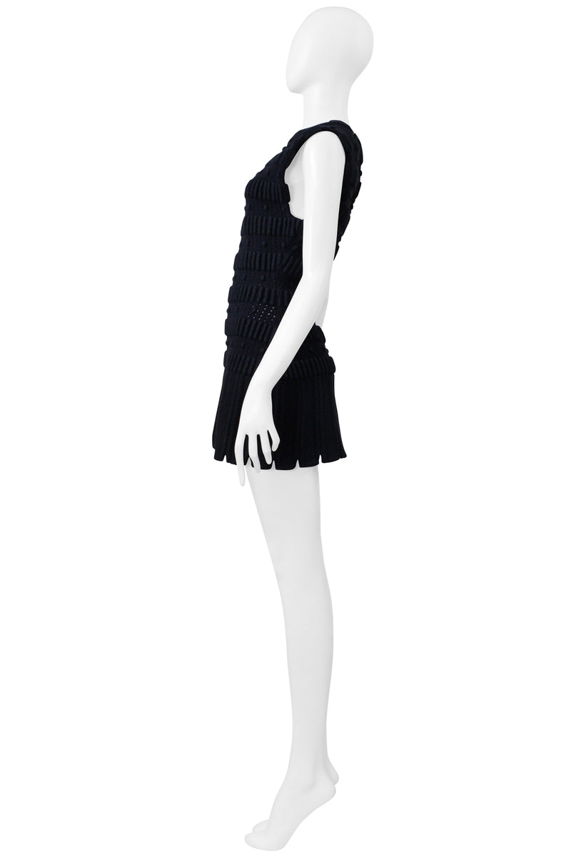 ALAIA BLACK WOOL FANCY KNIT ARMOR MINI DRESS