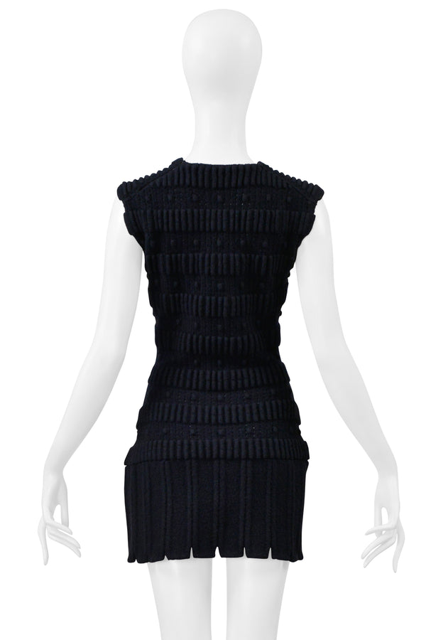 ALAIA BLACK WOOL FANCY KNIT ARMOR MINI DRESS