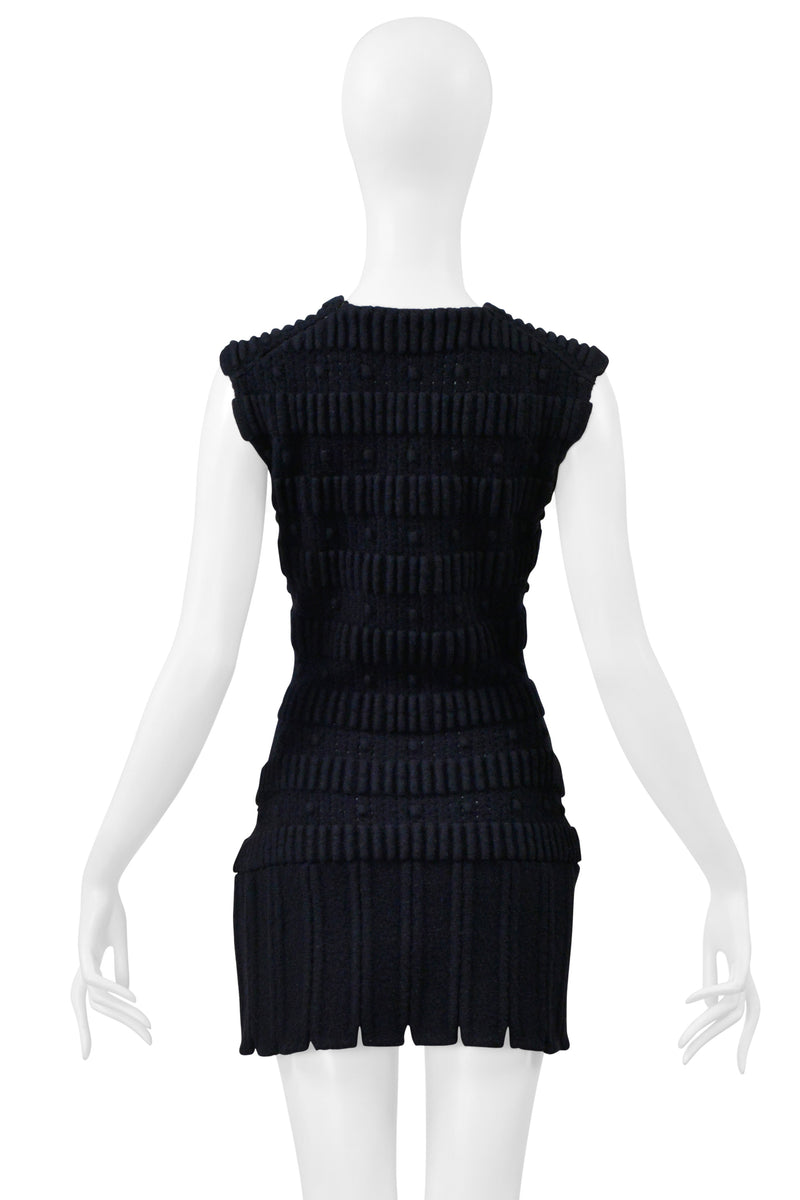 ALAIA BLACK WOOL FANCY KNIT ARMOR MINI DRESS